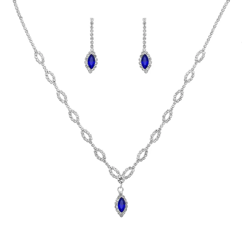 Wedity Wedding Crystal Collana Orecchini Set Sposa Girocollo Collane Gioielli con ciondolo blu per donne e ragazze (blu 1) - immagine 8