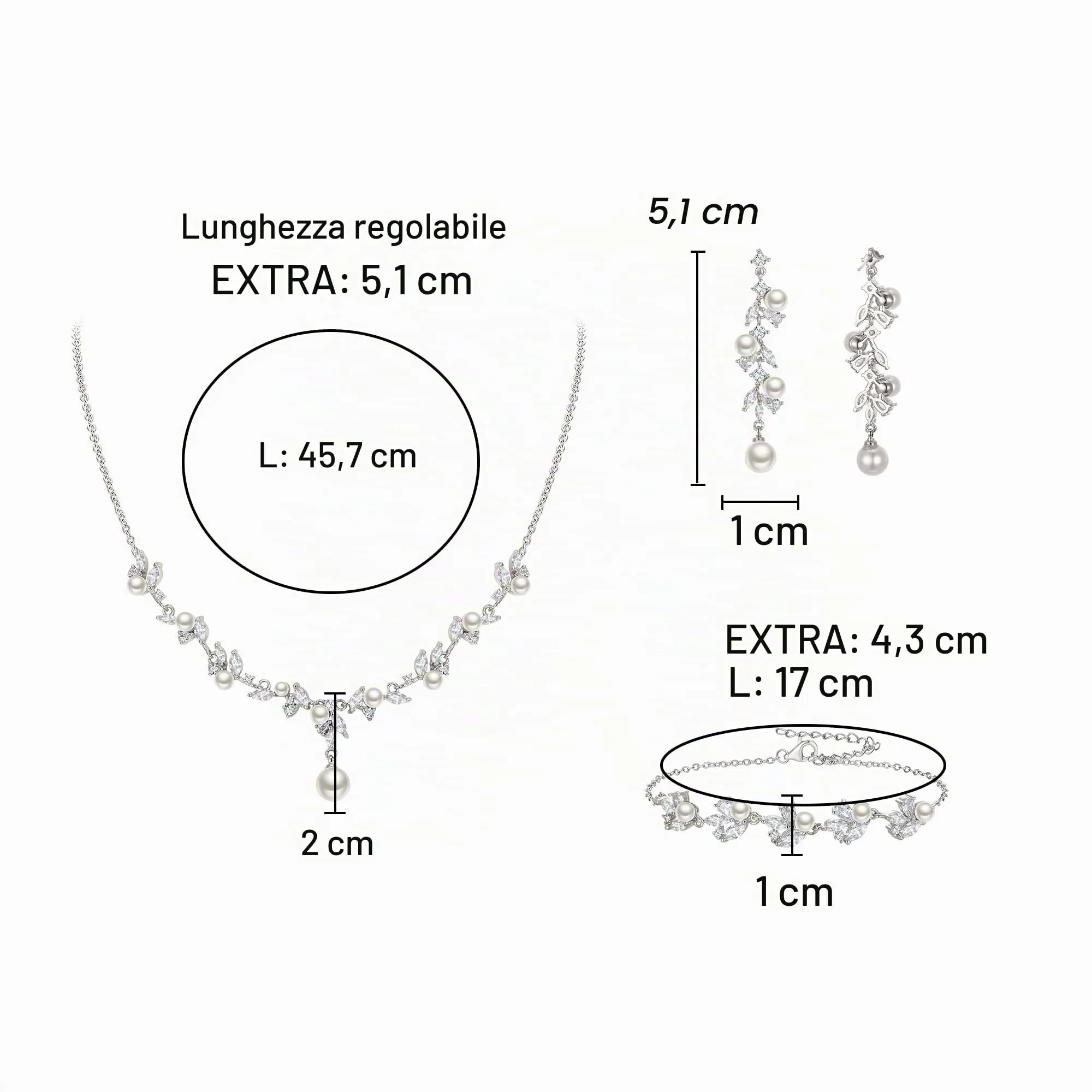 Clearine Sposa Perla Set di Gioielli per Donne Colore Avorio Simulato Marquise Zirconia cubica Cluster Pendant Collana Orecchini Pendenti Braclet - immagine 5