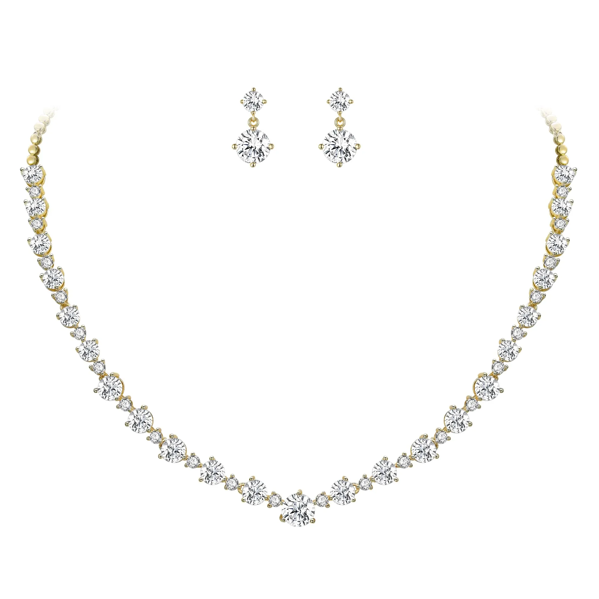 EVER FAITH Gioielli da Donna per la Sposa Pieno Splendido Taglio Rotonda CZ 14K Oro Placcato Collana Orecchini Set - immagine 1