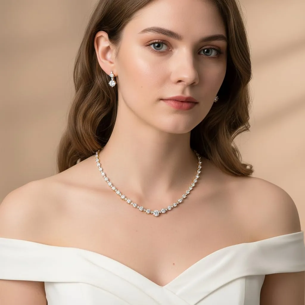EVER FAITH Gioielli da Donna per la Sposa Pieno Splendido Taglio Rotonda CZ 14K Oro Placcato Collana Orecchini Set - immagine 2