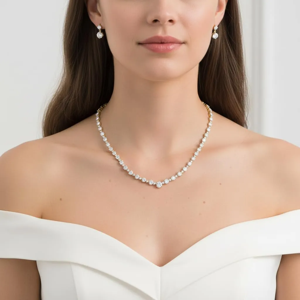EVER FAITH Gioielli da Donna per la Sposa Pieno Splendido Taglio Rotonda CZ 14K Oro Placcato Collana Orecchini Set - immagine 3