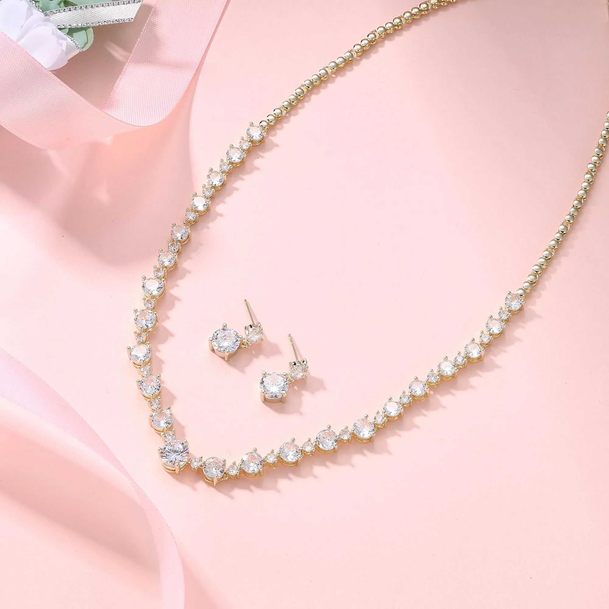 EVER FAITH Gioielli da Donna per la Sposa Pieno Splendido Taglio Rotonda CZ 14K Oro Placcato Collana Orecchini Set - immagine 4