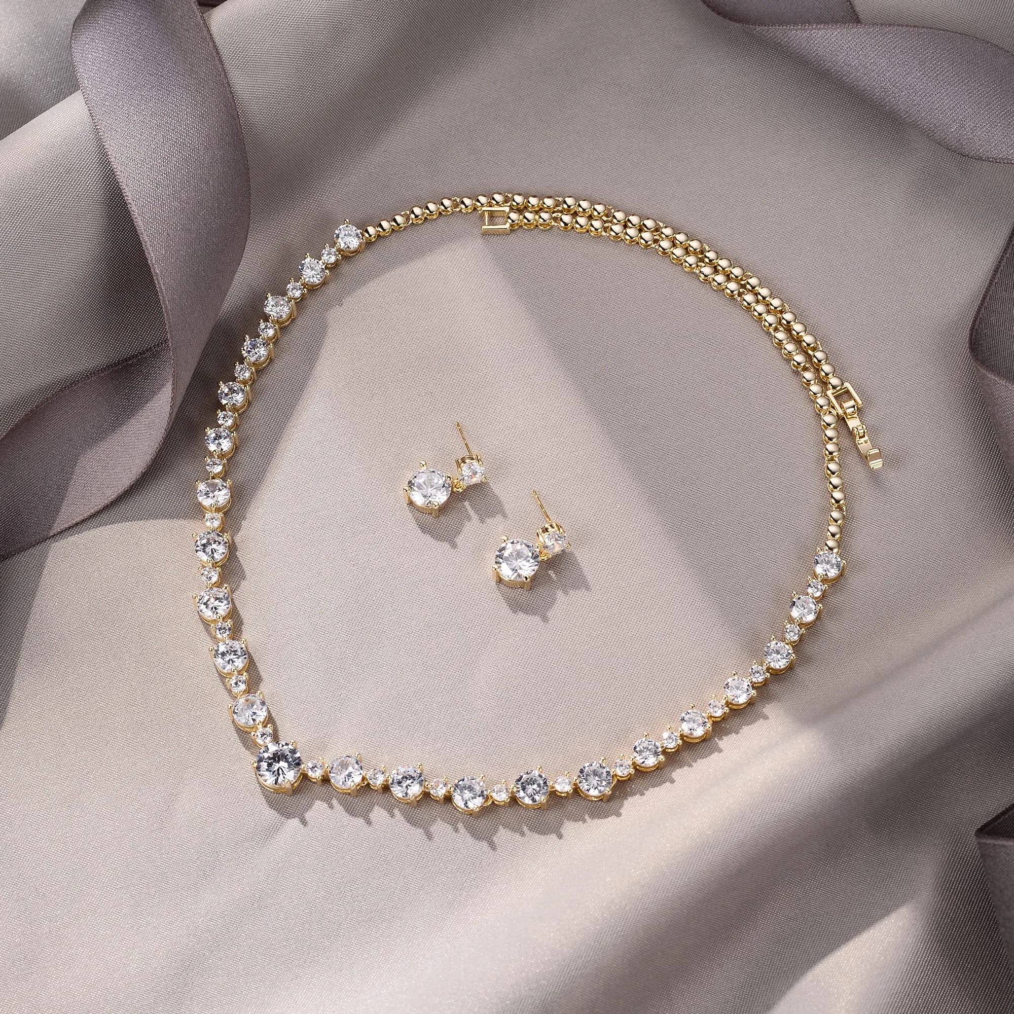 EVER FAITH Gioielli da Donna per la Sposa Pieno Splendido Taglio Rotonda CZ 14K Oro Placcato Collana Orecchini Set - immagine 5