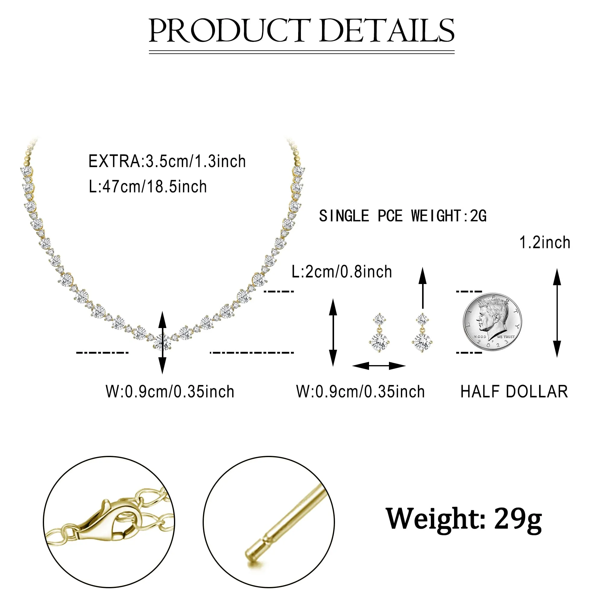EVER FAITH Gioielli da Donna per la Sposa Pieno Splendido Taglio Rotonda CZ 14K Oro Placcato Collana Orecchini Set - immagine 6