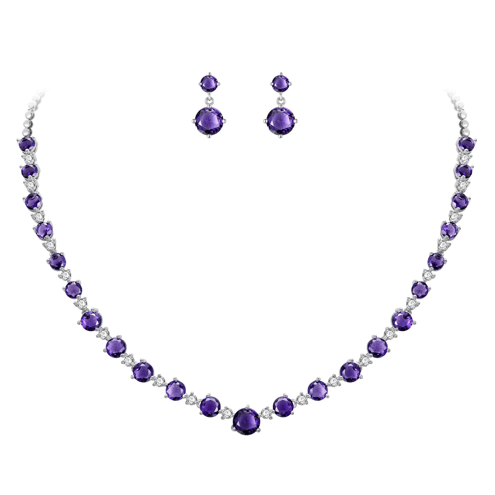 EVER FAITH Gioielli da Sposa Donna Rotonda Taglio Pieno Collana Orecchini Viola Argento-Fondo - immagine 1