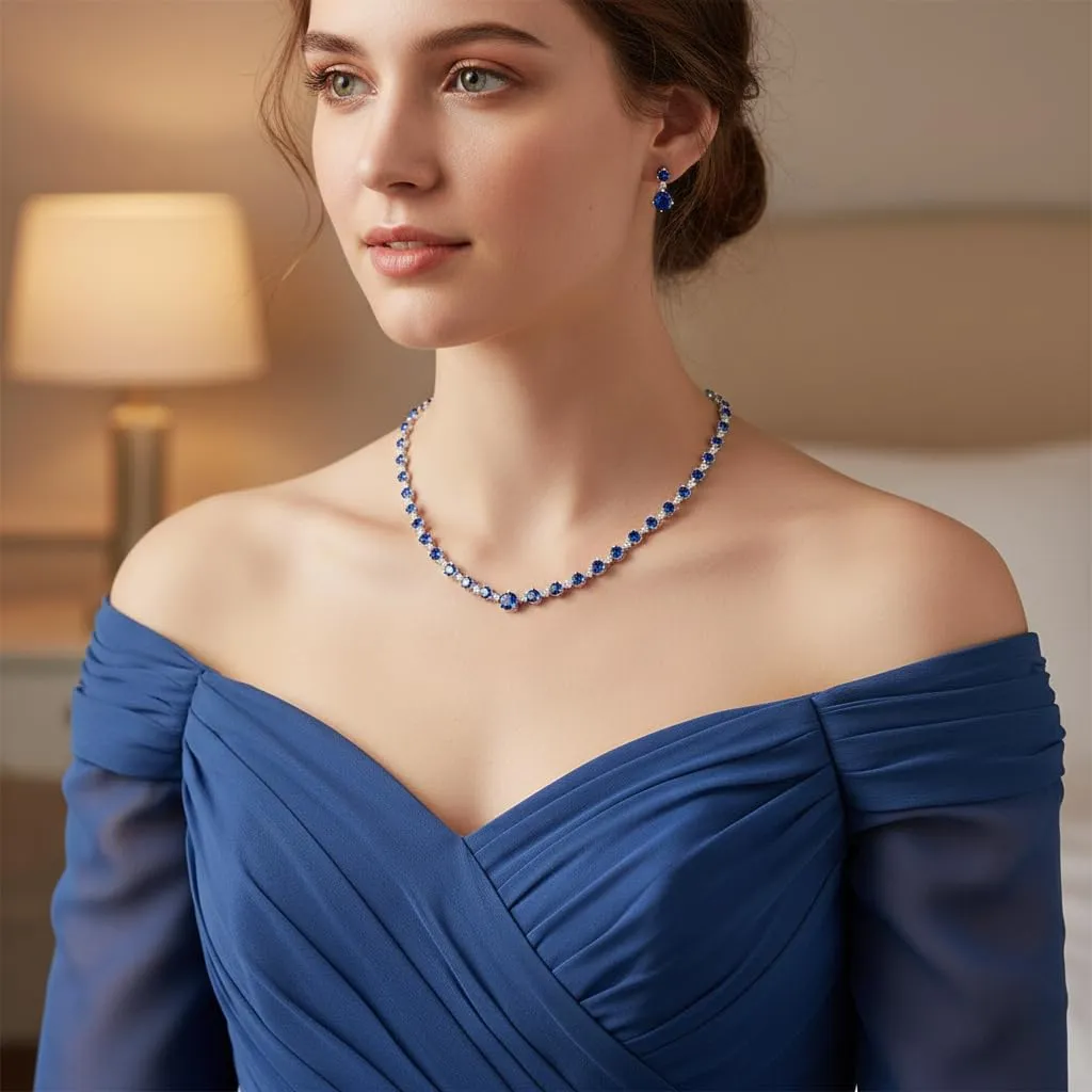 EVER FAITH Set di orecchini e collana da sposa con zirconi cubici placcati oro 14 carati, Zirconia cubica, Zirconi - immagine 2