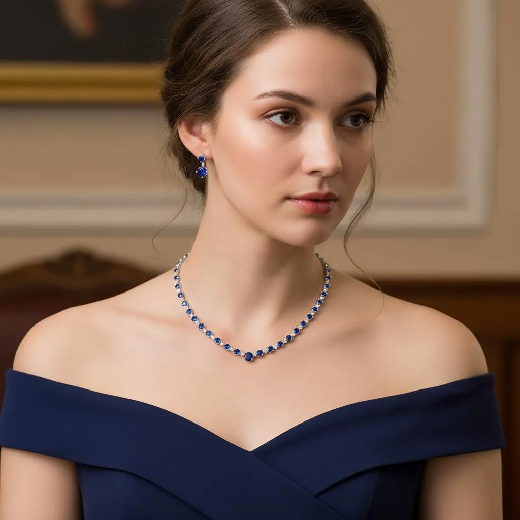 EVER FAITH Set di orecchini e collana da sposa con zirconi cubici placcati oro 14 carati, Zirconia cubica, Zirconi - immagine 3