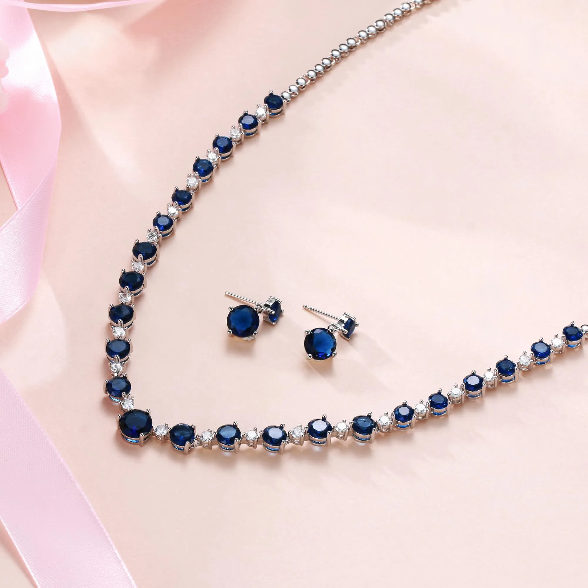 EVER FAITH Set di orecchini e collana da sposa con zirconi cubici placcati oro 14 carati, Zirconia cubica, Zirconi - immagine 4