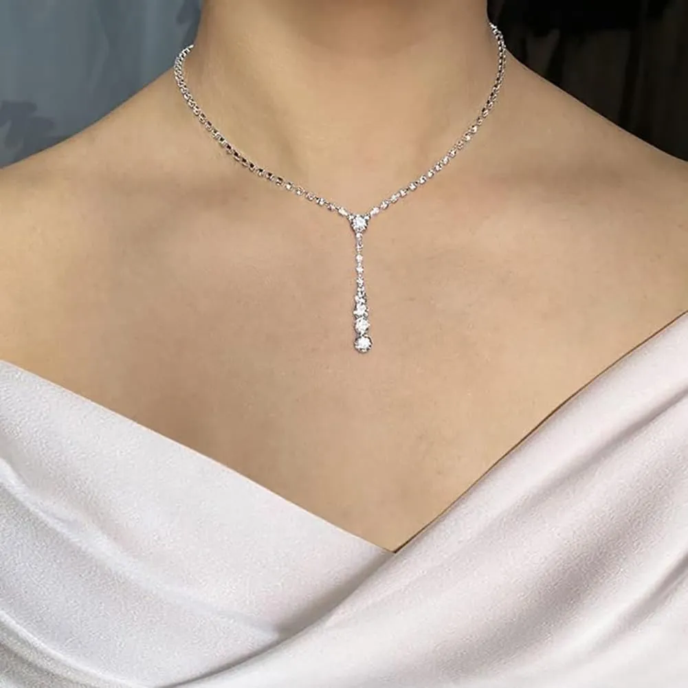 Clataly Bridal Wedding Collana Orecchini Braccialetto Set Argento Cristallo Damigelle Gioielli Accessori per le Donne Ragazze (Argento B) - immagine 2