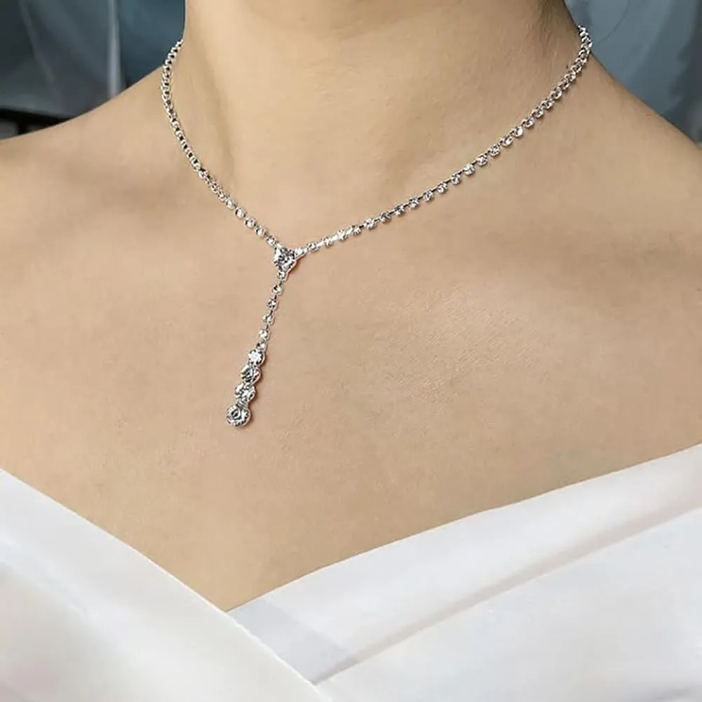 Clataly Bridal Wedding Collana Orecchini Braccialetto Set Argento Cristallo Damigelle Gioielli Accessori per le Donne Ragazze (Argento B) - immagine 3