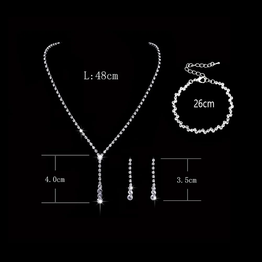 Clataly Bridal Wedding Collana Orecchini Braccialetto Set Argento Cristallo Damigelle Gioielli Accessori per le Donne Ragazze (Argento B) - immagine 4