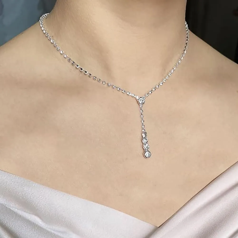 Clataly Bridal Wedding Collana Orecchini Braccialetto Set Argento Cristallo Damigelle Gioielli Accessori per le Donne Ragazze (Argento B) - immagine 5
