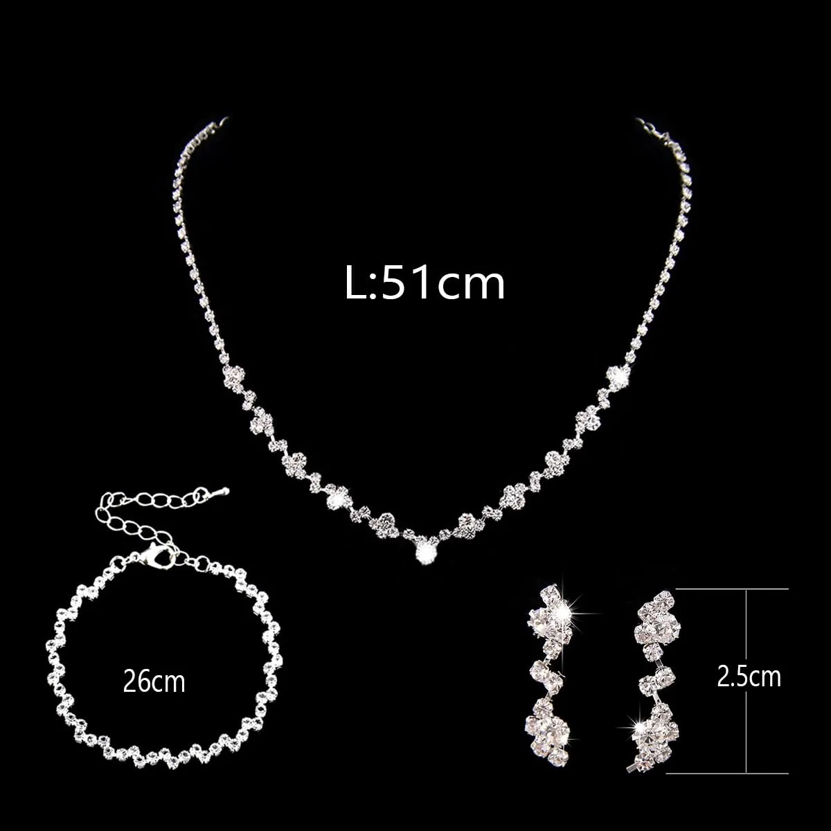 Clataly Bridal Wedding Collana Orecchini Braccialetto Set Argento Cristallo Damigelle Gioielli Accessori per le Donne Ragazze (Argento C) - immagine 4