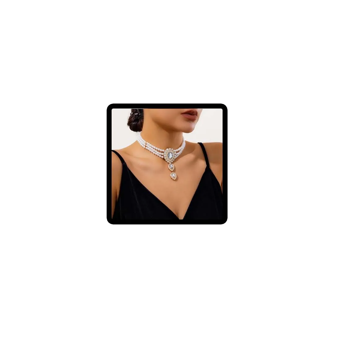 Carufin Retro Perla Collana Bracciali Sposa Collana Da Sposa Bracciali Collana Di Cristallo Gioielli Da Sposa Accessori per Le Donne Ragazze (Collana bianca) - immagine 1