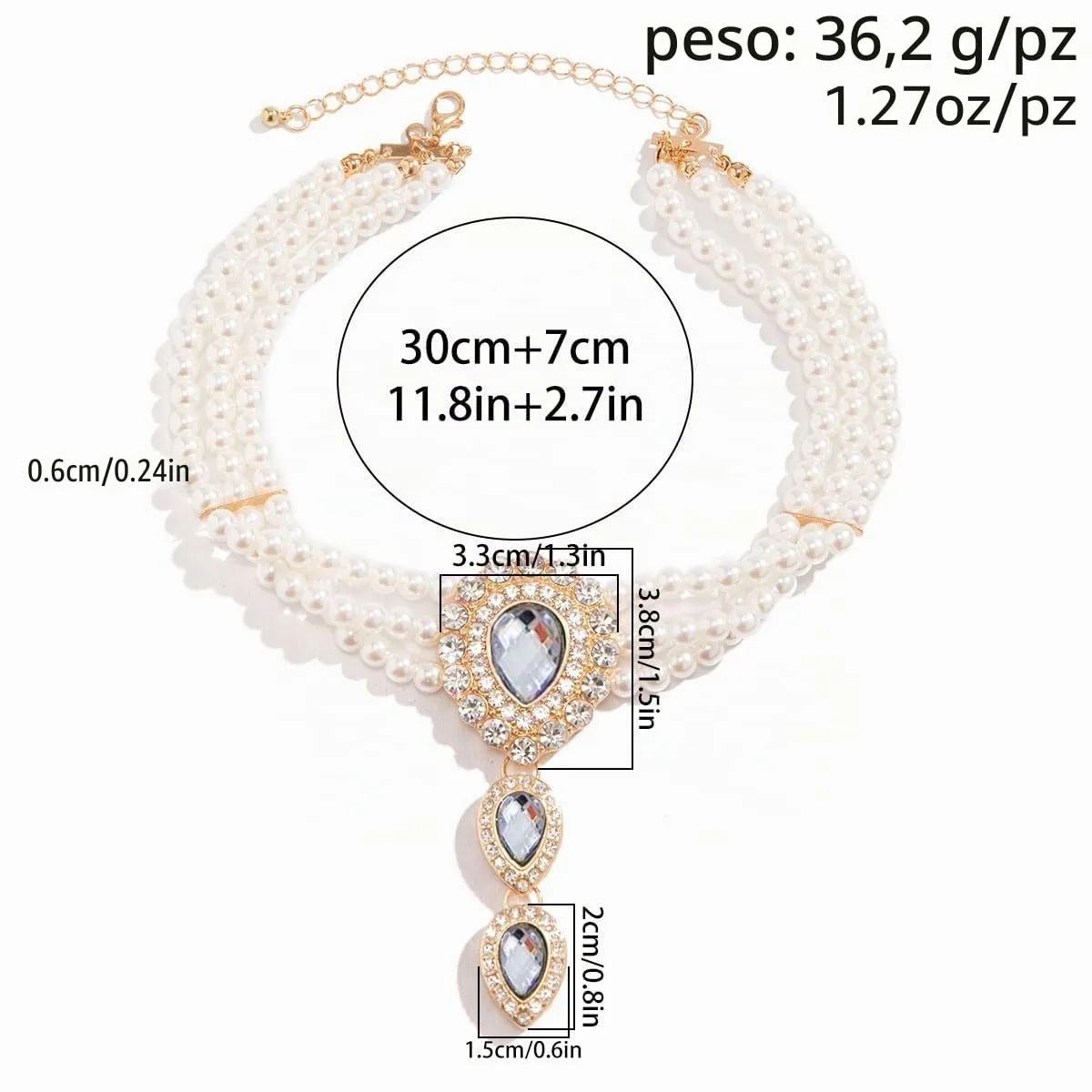 Carufin Retro Perla Collana Bracciali Sposa Collana Da Sposa Bracciali Collana Di Cristallo Gioielli Da Sposa Accessori per Le Donne Ragazze (Collana bianca) - immagine 5
