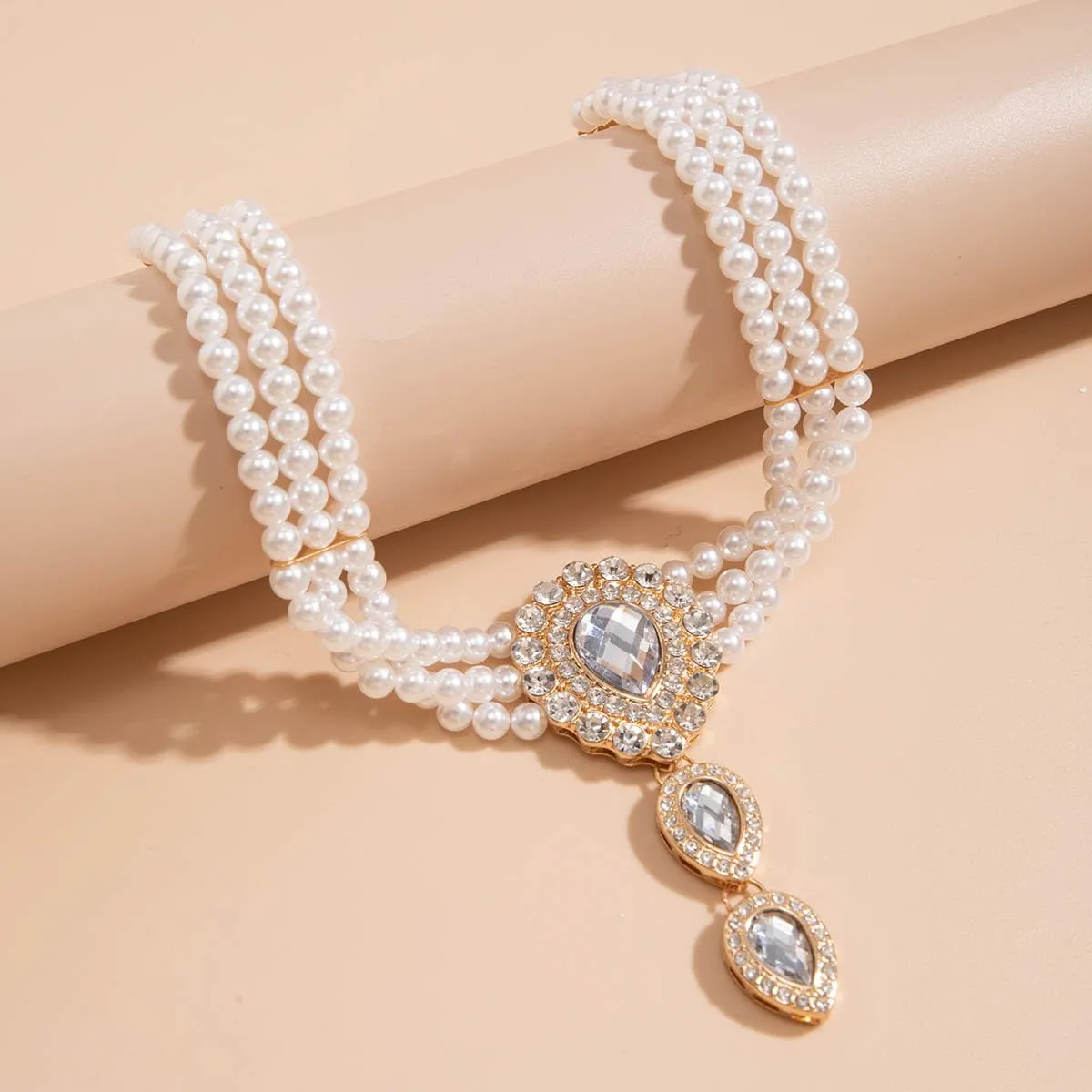 Carufin Retro Perla Collana Bracciali Sposa Collana Da Sposa Bracciali Collana Di Cristallo Gioielli Da Sposa Accessori per Le Donne Ragazze (Collana bianca) - immagine 7