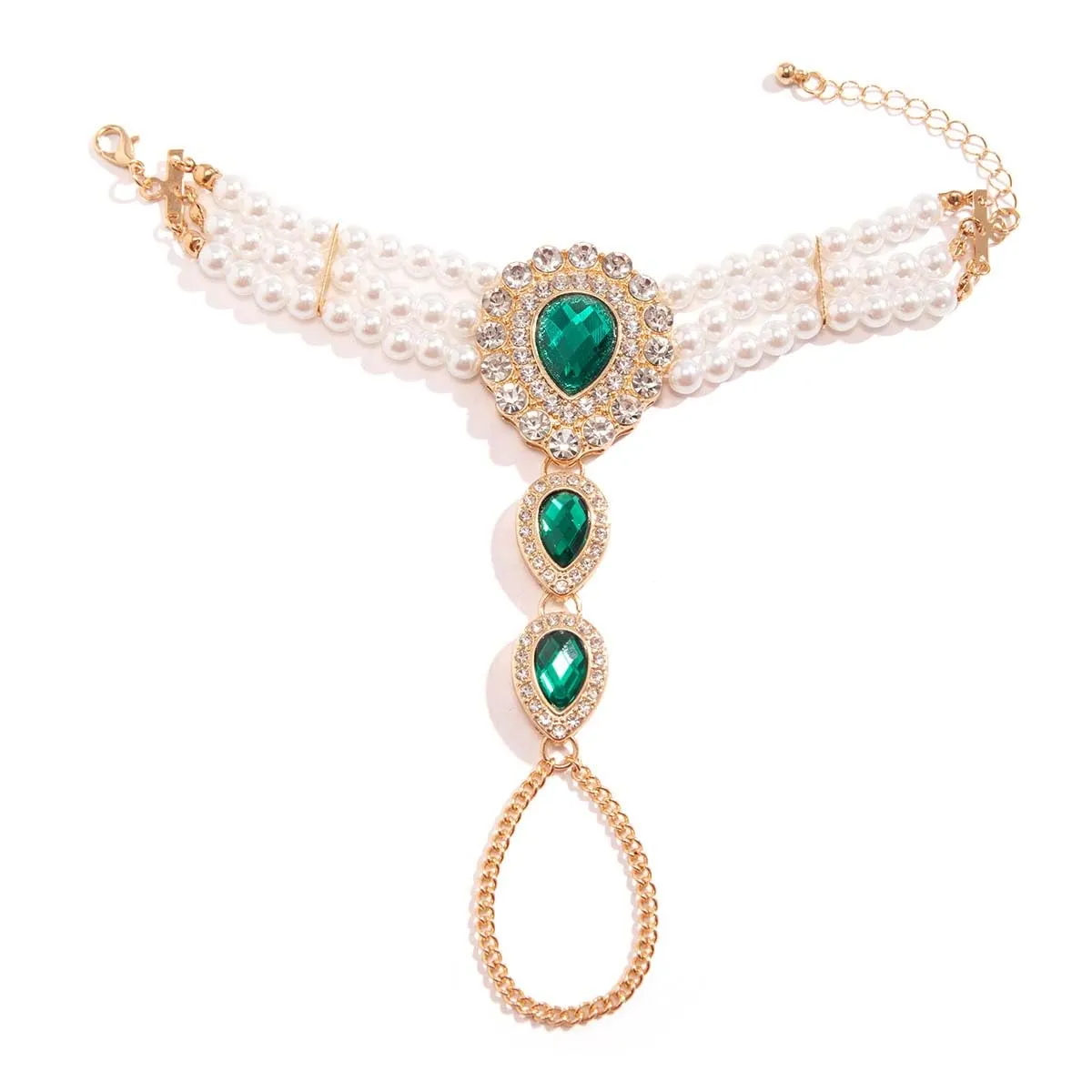 Carufin Retro Perla Collana Bracciali Sposa Collana Da Sposa Bracciali Collana Di Cristallo Gioielli Da Sposa Accessori per Le Donne Ragazze (Bracciale verde) - immagine 1