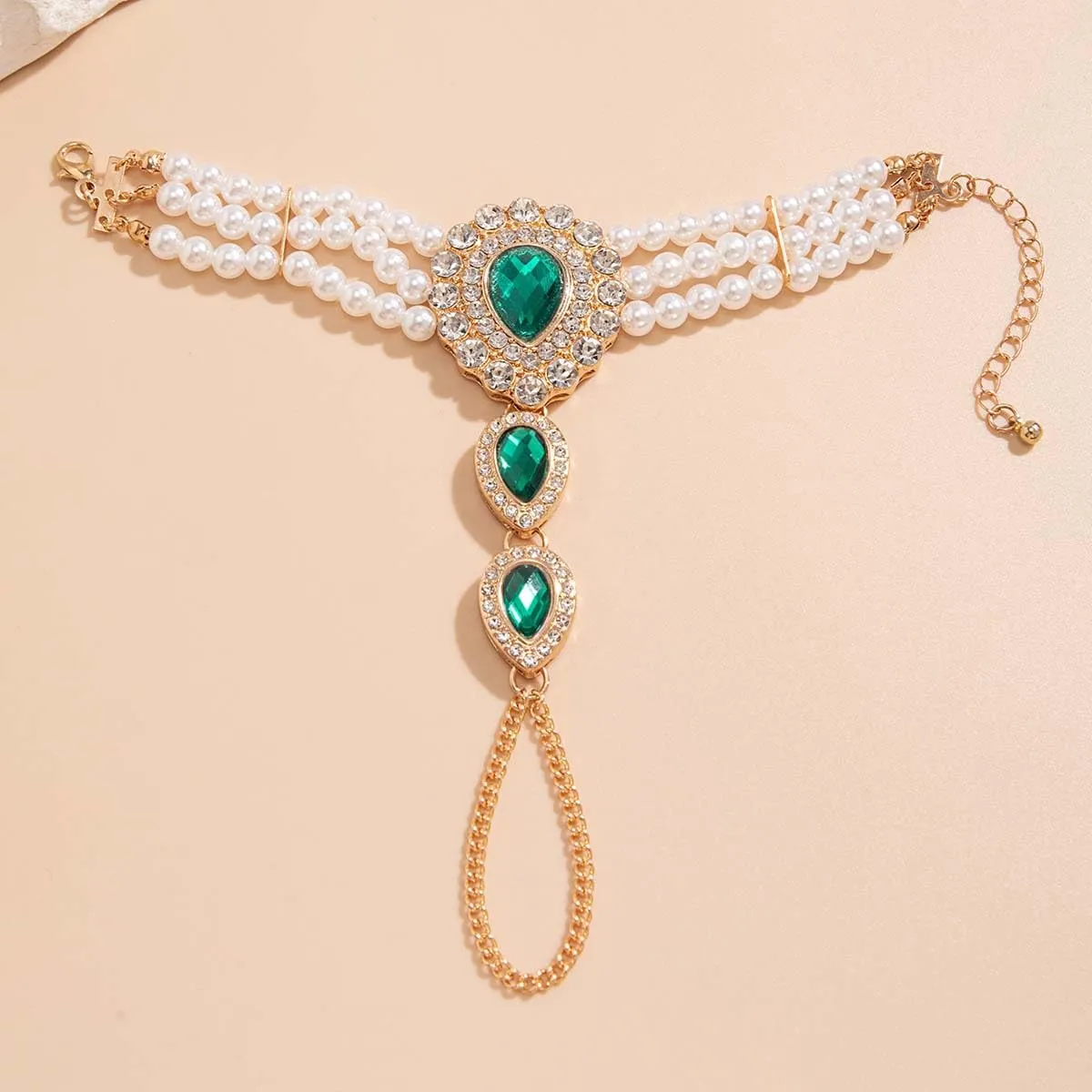 Carufin Retro Perla Collana Bracciali Sposa Collana Da Sposa Bracciali Collana Di Cristallo Gioielli Da Sposa Accessori per Le Donne Ragazze (Bracciale verde) - immagine 4