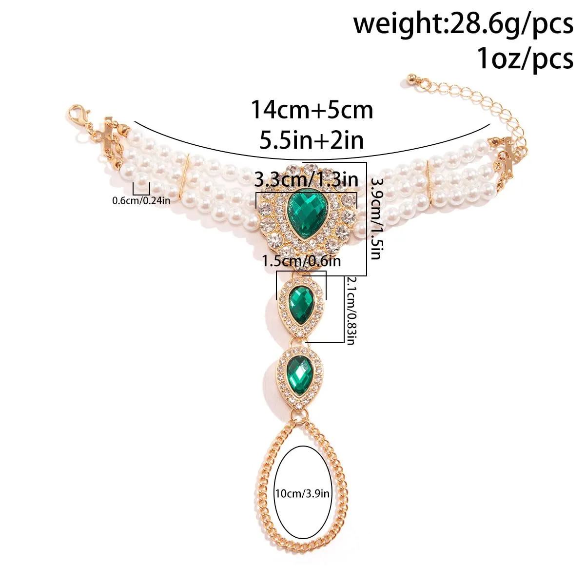 Carufin Retro Perla Collana Bracciali Sposa Collana Da Sposa Bracciali Collana Di Cristallo Gioielli Da Sposa Accessori per Le Donne Ragazze (Bracciale verde) - immagine 5