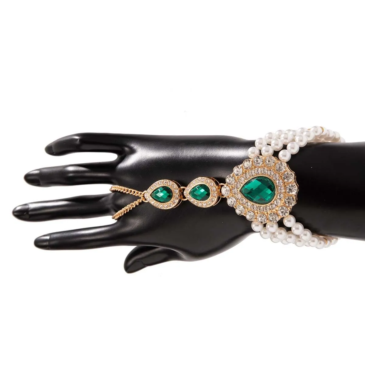 Carufin Retro Perla Collana Bracciali Sposa Collana Da Sposa Bracciali Collana Di Cristallo Gioielli Da Sposa Accessori per Le Donne Ragazze (Bracciale verde) - immagine 7