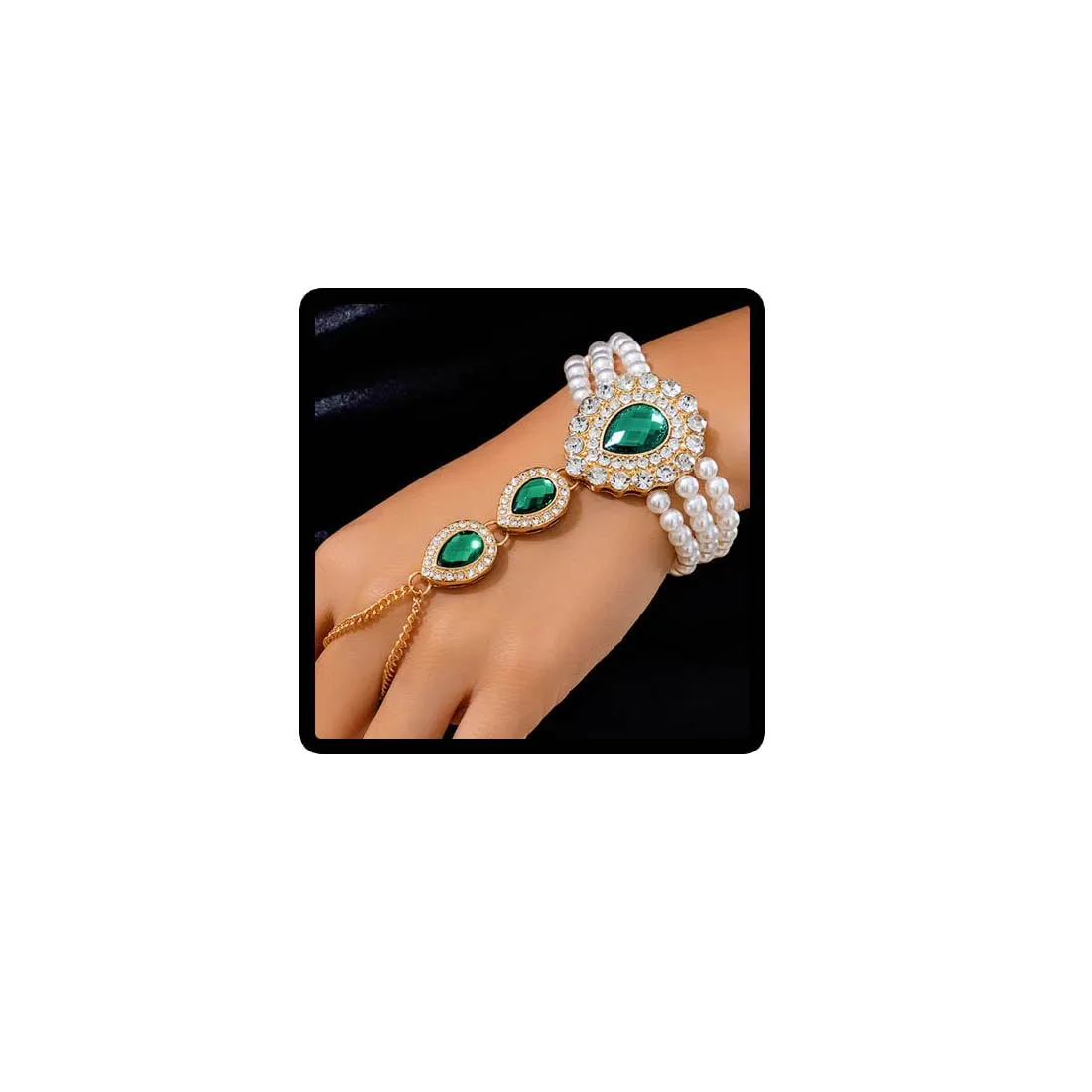 Carufin Retro Perla Collana Bracciali Sposa Collana Da Sposa Bracciali Collana Di Cristallo Gioielli Da Sposa Accessori per Le Donne Ragazze (Bracciale verde) - immagine 8
