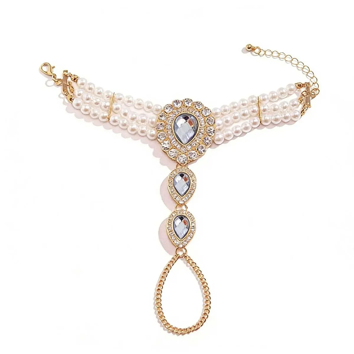 Carufin Retro Perla Collana Bracciali Sposa Collana Da Sposa Bracciali Collana Di Cristallo Gioielli Da Sposa Accessori per Le Donne Ragazze (Bracciale bianco) - immagine 1