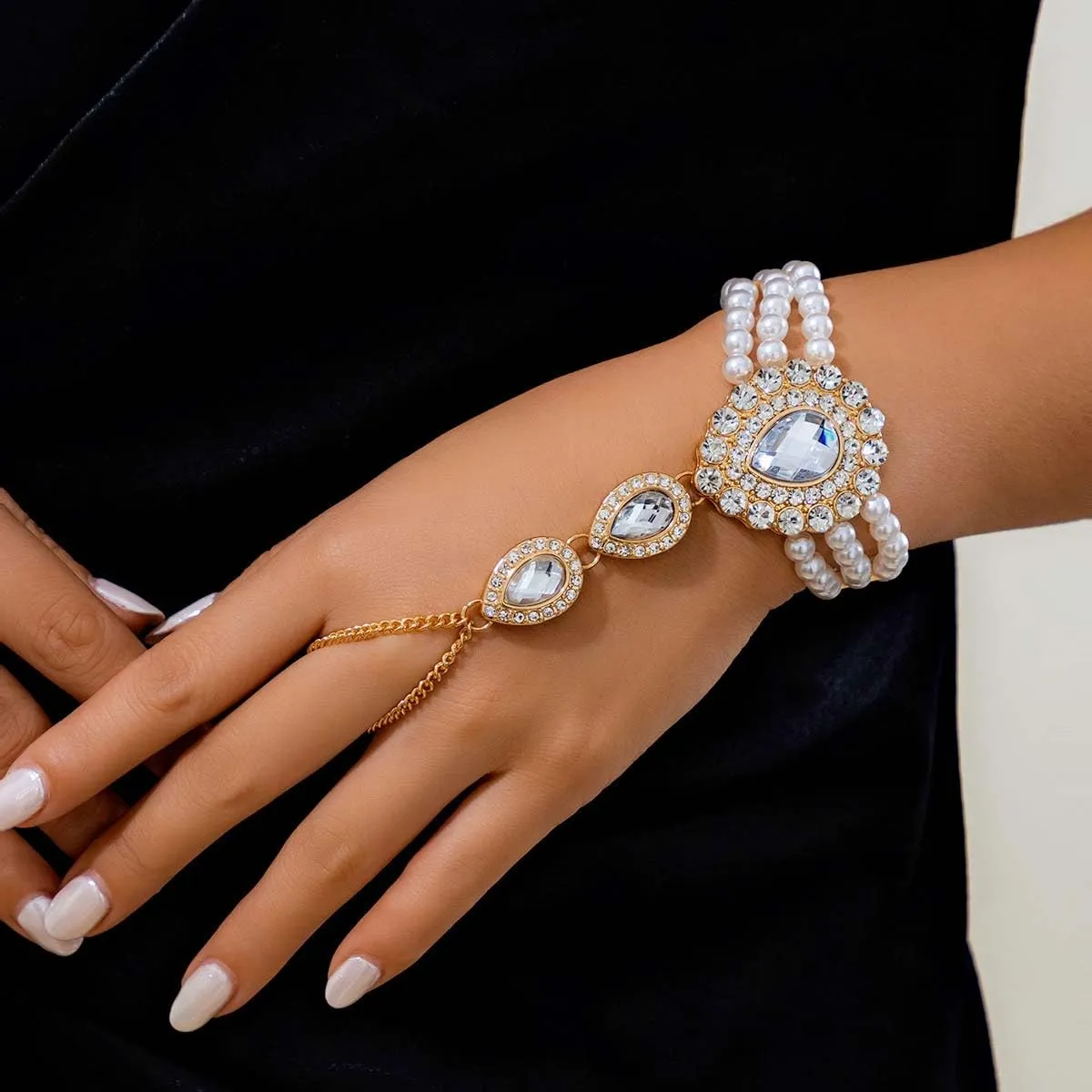 Carufin Retro Perla Collana Bracciali Sposa Collana Da Sposa Bracciali Collana Di Cristallo Gioielli Da Sposa Accessori per Le Donne Ragazze (Bracciale bianco) - immagine 2
