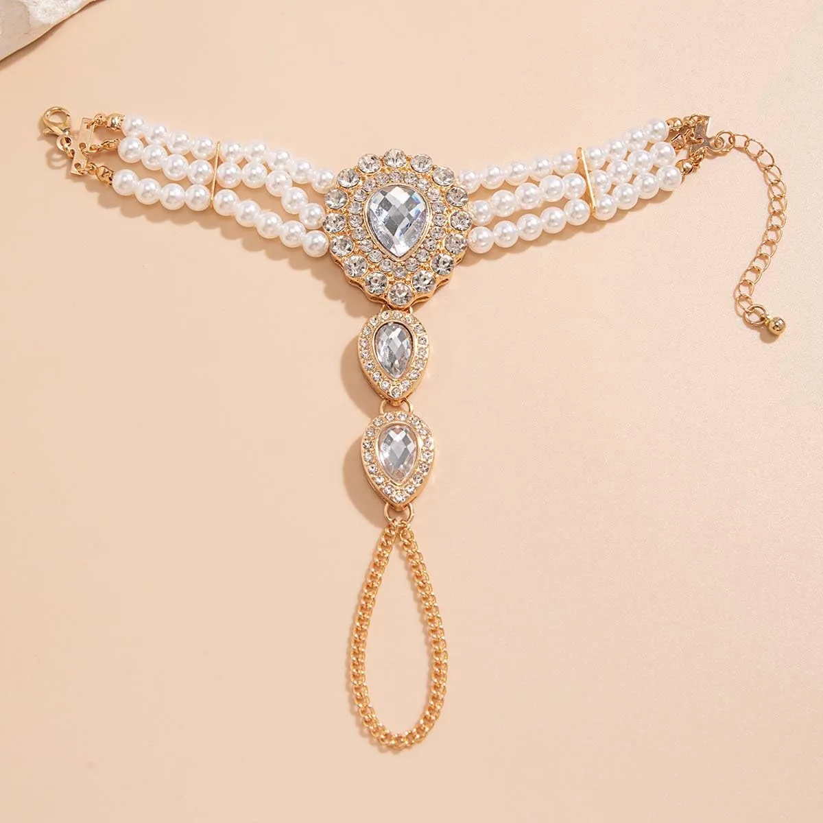 Carufin Retro Perla Collana Bracciali Sposa Collana Da Sposa Bracciali Collana Di Cristallo Gioielli Da Sposa Accessori per Le Donne Ragazze (Bracciale bianco) - immagine 4