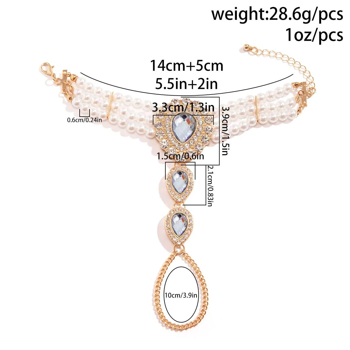 Carufin Retro Perla Collana Bracciali Sposa Collana Da Sposa Bracciali Collana Di Cristallo Gioielli Da Sposa Accessori per Le Donne Ragazze (Bracciale bianco) - immagine 5