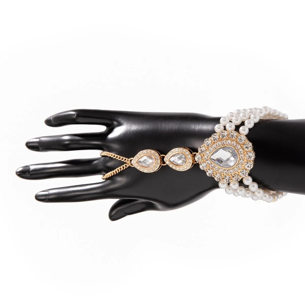 Carufin Retro Perla Collana Bracciali Sposa Collana Da Sposa Bracciali Collana Di Cristallo Gioielli Da Sposa Accessori per Le Donne Ragazze (Bracciale bianco) - immagine 7