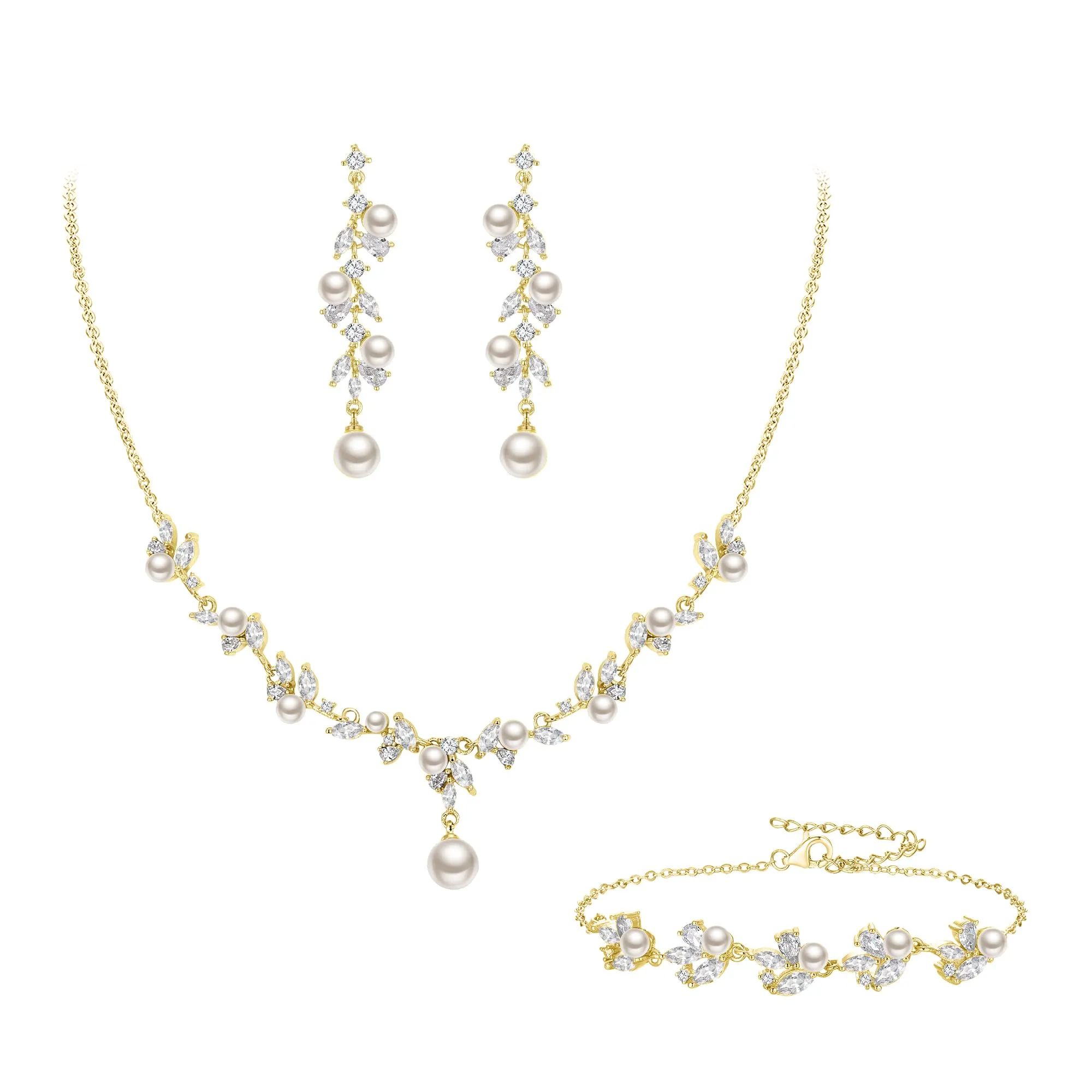 Clearine Set di gioielli da sposa con perle di colore avorio, artificiali, marchese, zirconi, Perla sintetica Zirconia cubica artificiale, - immagine 1