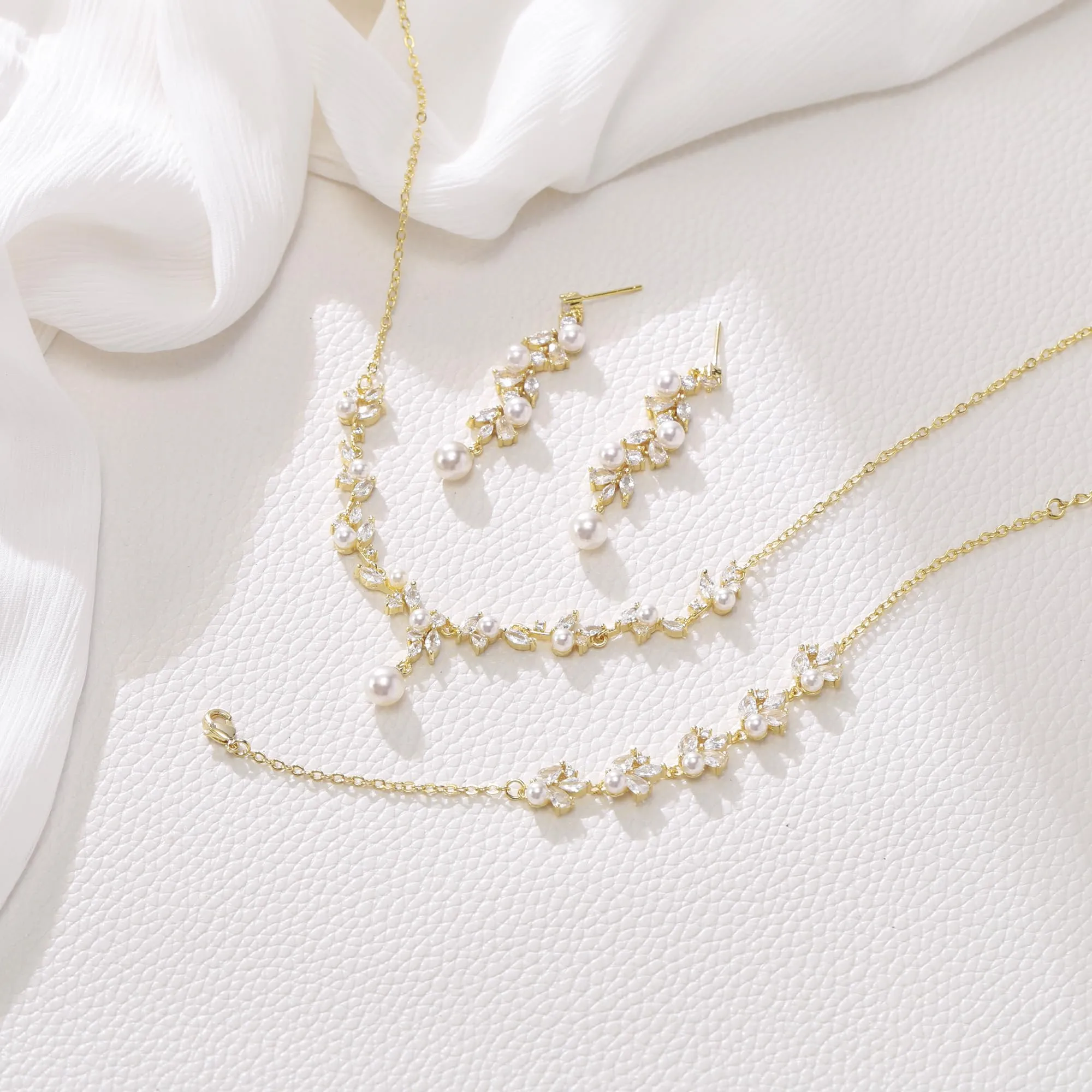 Clearine Set di gioielli da sposa con perle di colore avorio, artificiali, marchese, zirconi, Perla sintetica Zirconia cubica artificiale, - immagine 4