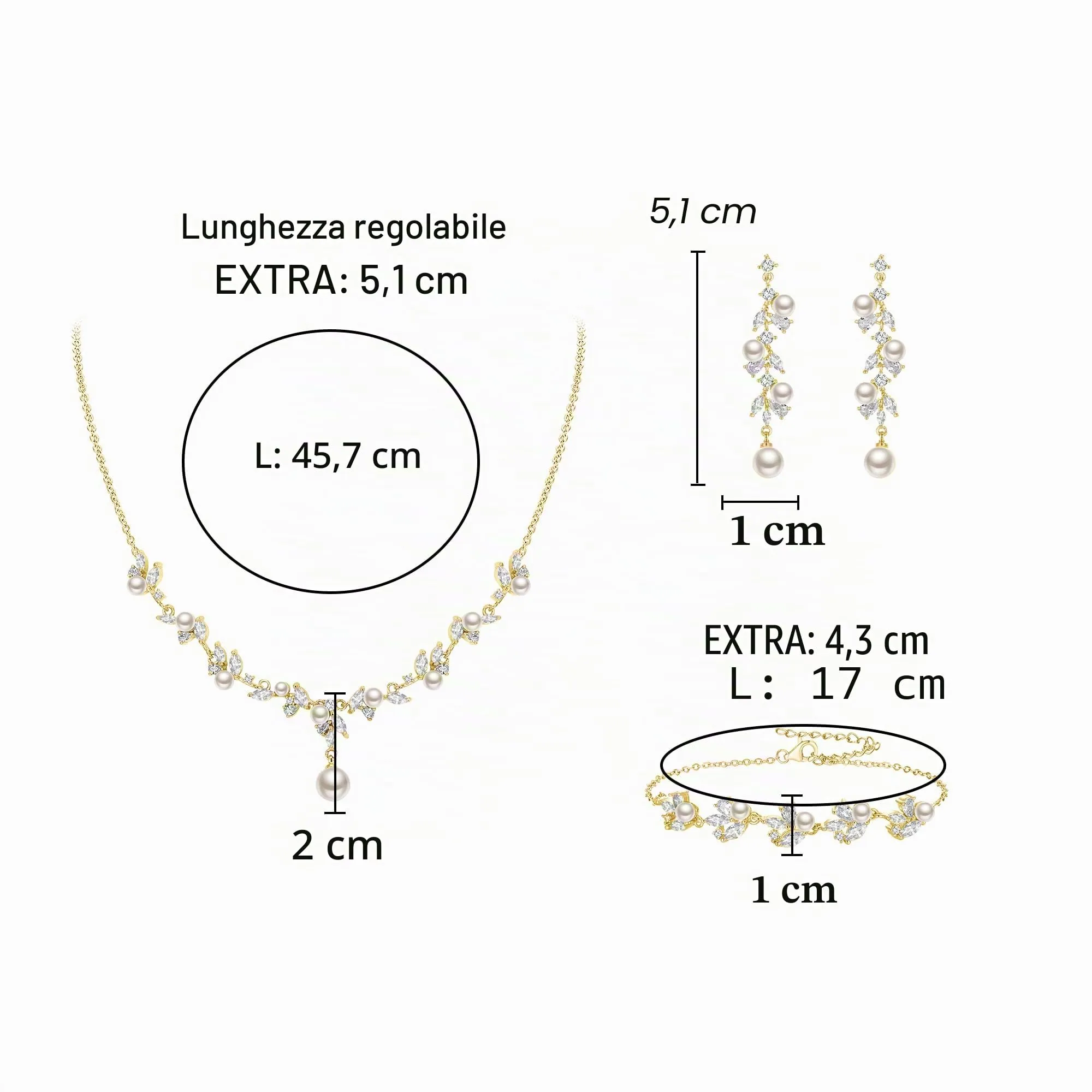 Clearine Set di gioielli da sposa con perle di colore avorio, artificiali, marchese, zirconi, Perla sintetica Zirconia cubica artificiale, - immagine 5