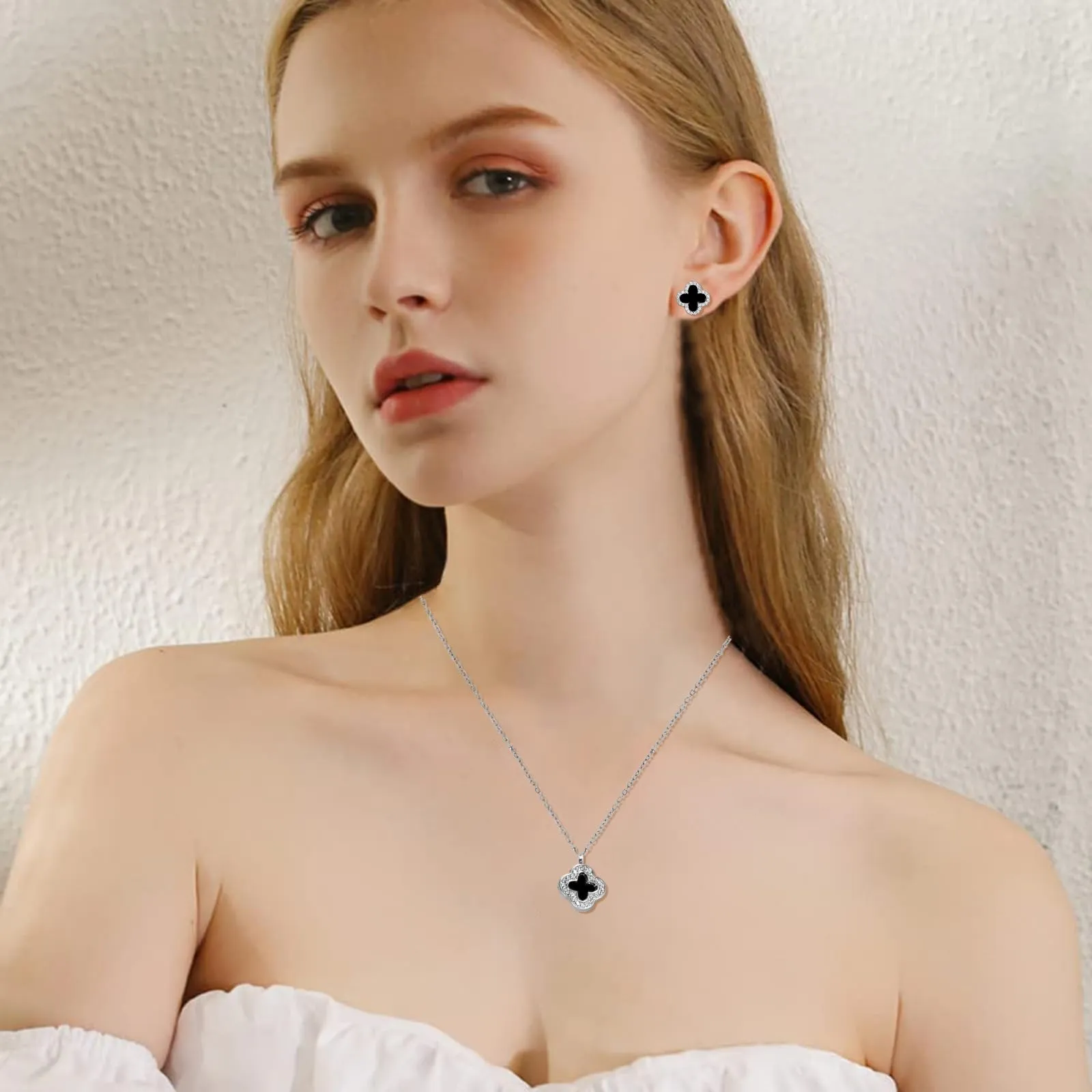 Hanaoops Set di Gioielli per Donna Zirconi Cubici Ciondolo a Forma di Quadrifoglio Collana Orecchini Bracciale Ipoallergenico Regalo di Gioielli - immagine 5