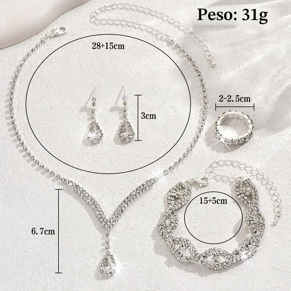 KBRPEY Parure Gioielli Set per Donna Collana con Pendente Orecchini Bracciali e Anelli Set da Gioielli Set per Prom per Ragazze (Argento) - immagine 2