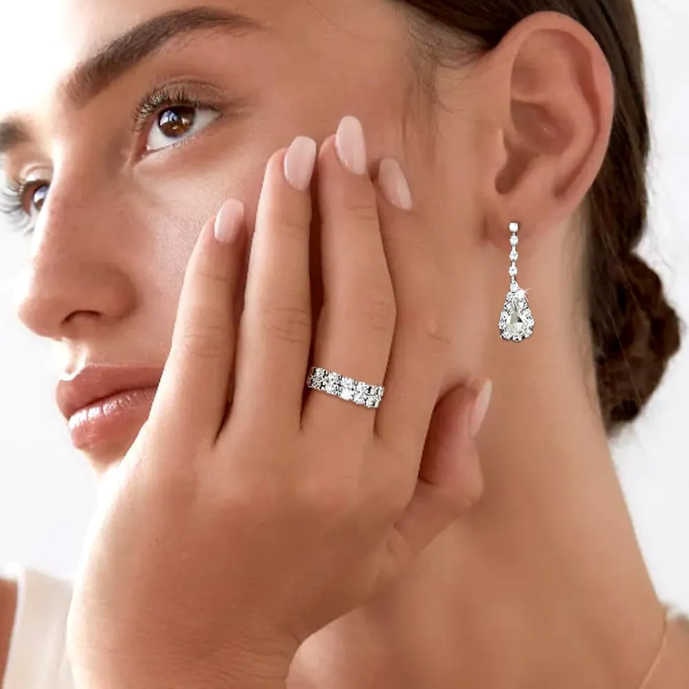 KBRPEY Parure Gioielli Set per Donna Collana con Pendente Orecchini Bracciali e Anelli Set da Gioielli Set per Prom per Ragazze (Argento) - immagine 4