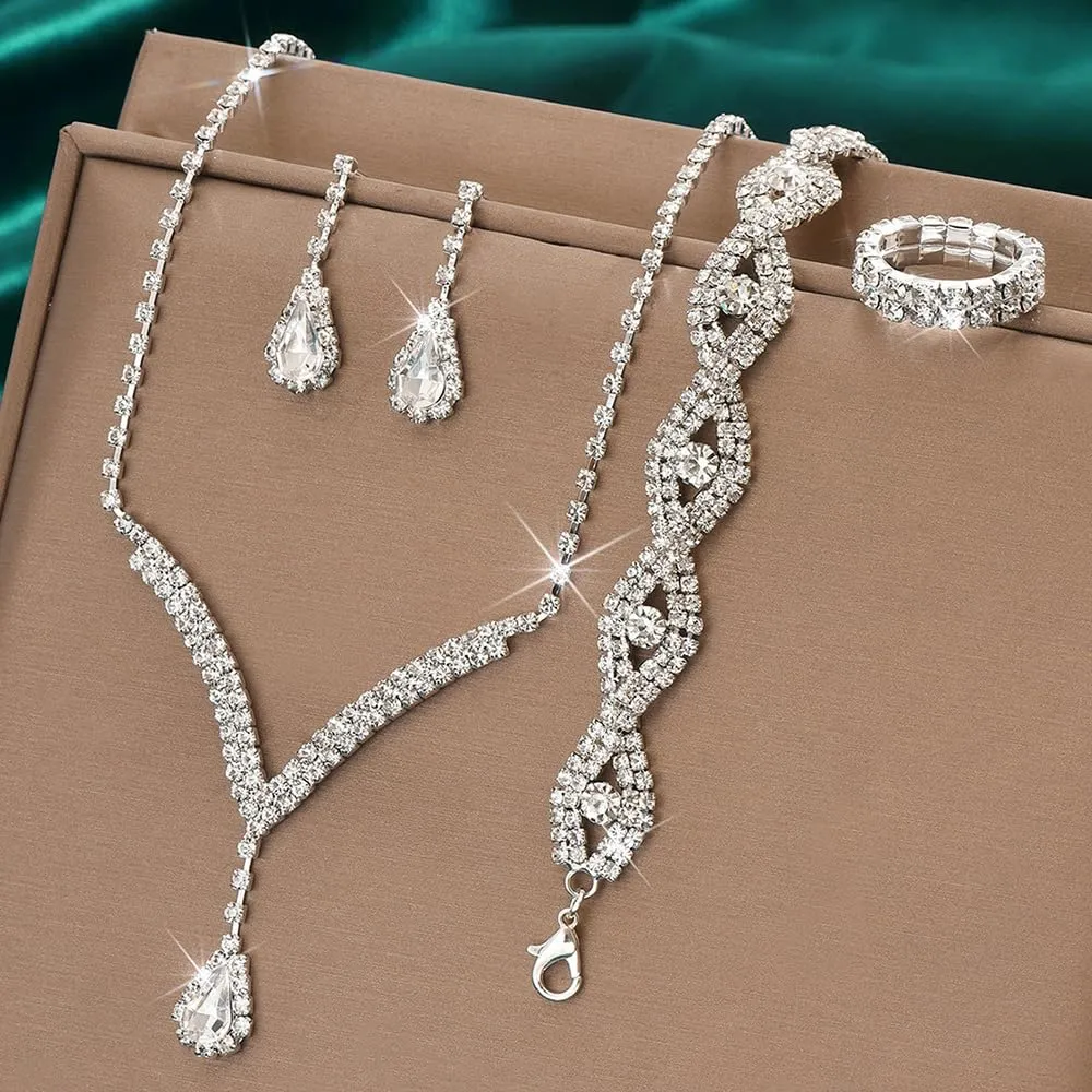 KBRPEY Parure Gioielli Set per Donna Collana con Pendente Orecchini Bracciali e Anelli Set da Gioielli Set per Prom per Ragazze (Argento) - immagine 6