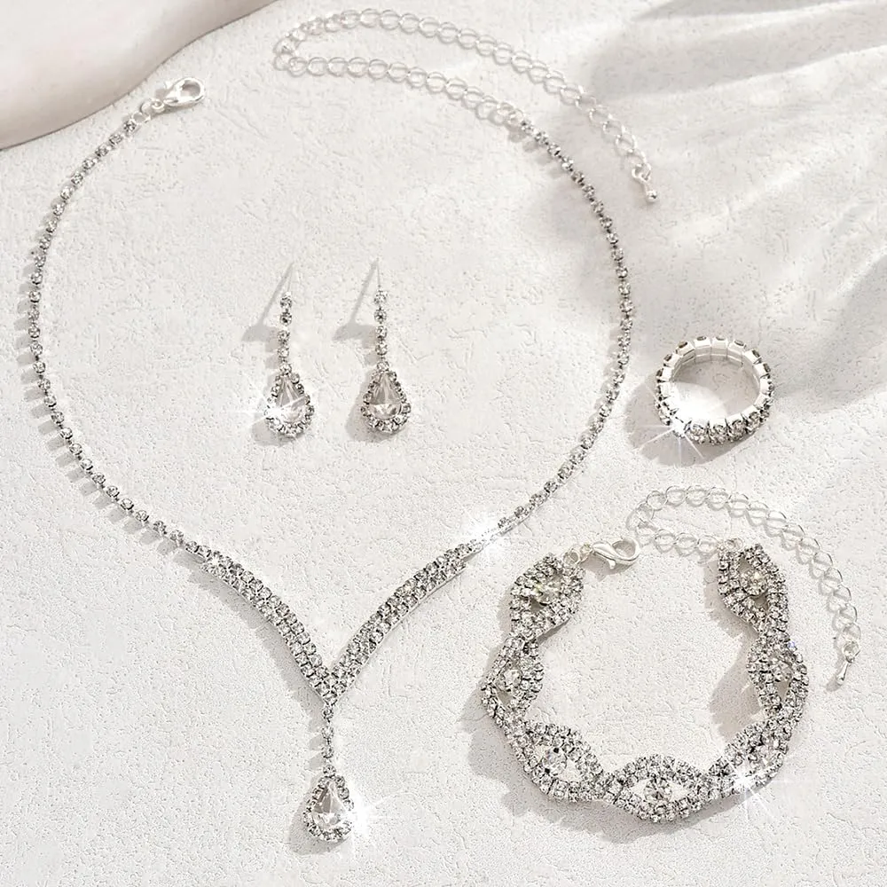 KBRPEY Parure Gioielli Set per Donna Collana con Pendente Orecchini Bracciali e Anelli Set da Gioielli Set per Prom per Ragazze (Argento) - immagine 8