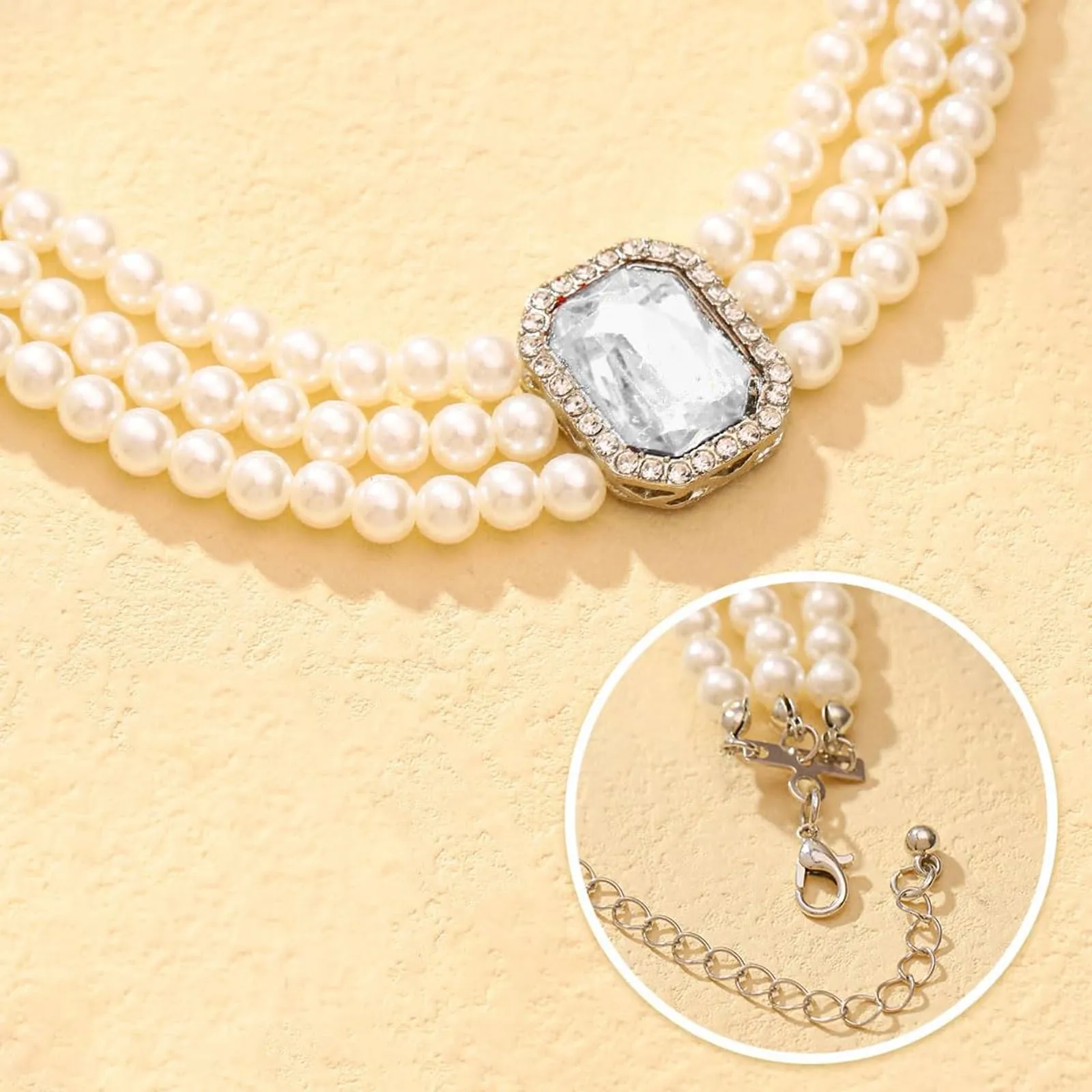 Gkaopi 3 Pezzi Parure Gioielli di Perle Set Collana e Braccialetto di Perle Multistrato Orecchini di Cristallo Geometrici Vintage Regalo Compleanno Festa Della Mamma Anniversario Regalo per Donna - immagine 6