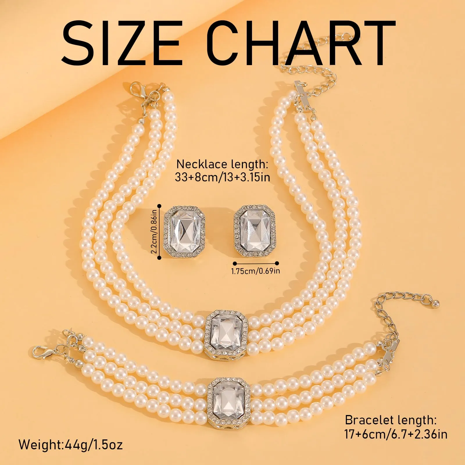 Gkaopi 3 Pezzi Parure Gioielli di Perle Set Collana e Braccialetto di Perle Multistrato Orecchini di Cristallo Geometrici Vintage Regalo Compleanno Festa Della Mamma Anniversario Regalo per Donna - immagine 7
