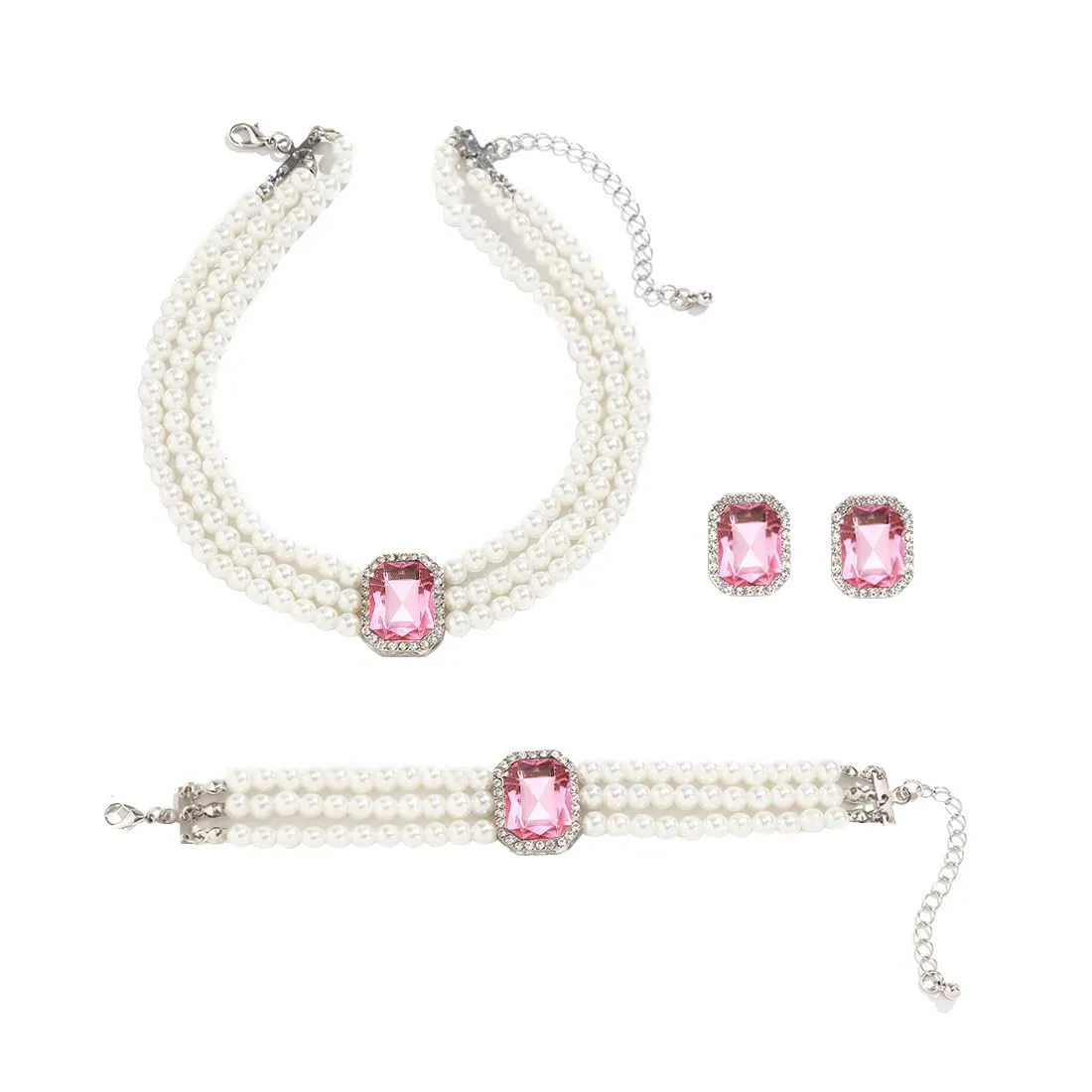 Gkaopi 3 Pezzi Parure Gioielli di Perle Set Collana e Braccialetto di Perle Multistrato Orecchini di Cristallo Geometrici Vintage Regalo Compleanno Festa Della Mamma Anniversario Regalo per Donna - immagine 1