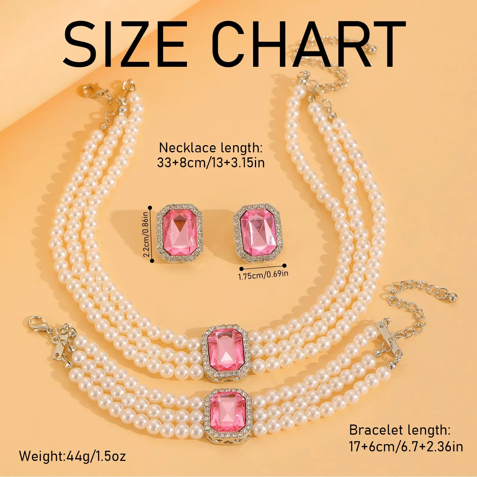 Gkaopi 3 Pezzi Parure Gioielli di Perle Set Collana e Braccialetto di Perle Multistrato Orecchini di Cristallo Geometrici Vintage Regalo Compleanno Festa Della Mamma Anniversario Regalo per Donna - immagine 5