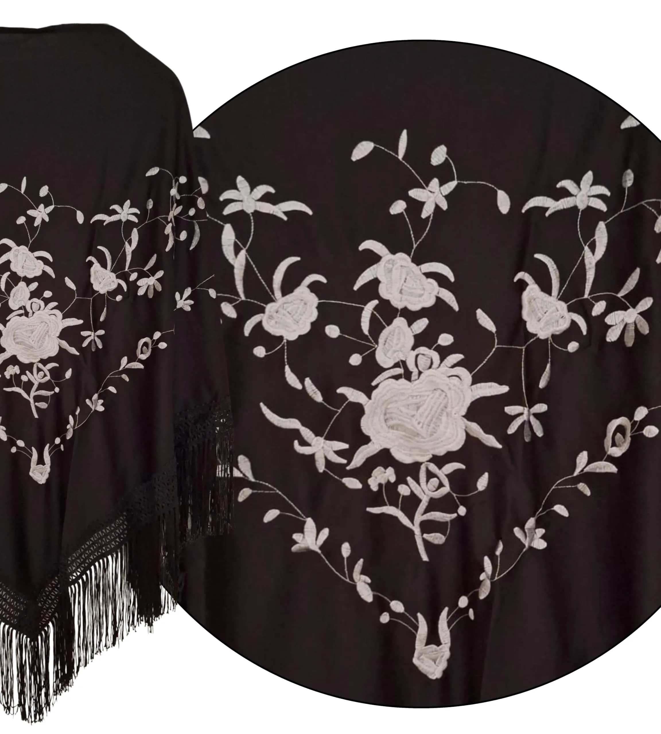 Planta Color Scialle Ricamo Fiori con Accessori, Nero argento, L - immagine 2