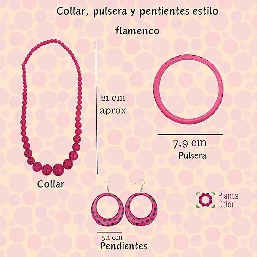 Planta Color Confezione di accessori Fenicotteri: Scialle di Manila Ricamo con Fiori, Collana, Braccialetto, Orecchini e Braccialetto ricamato. Per feste popolari ed eventi (nero 3 fiori) - immagine 3