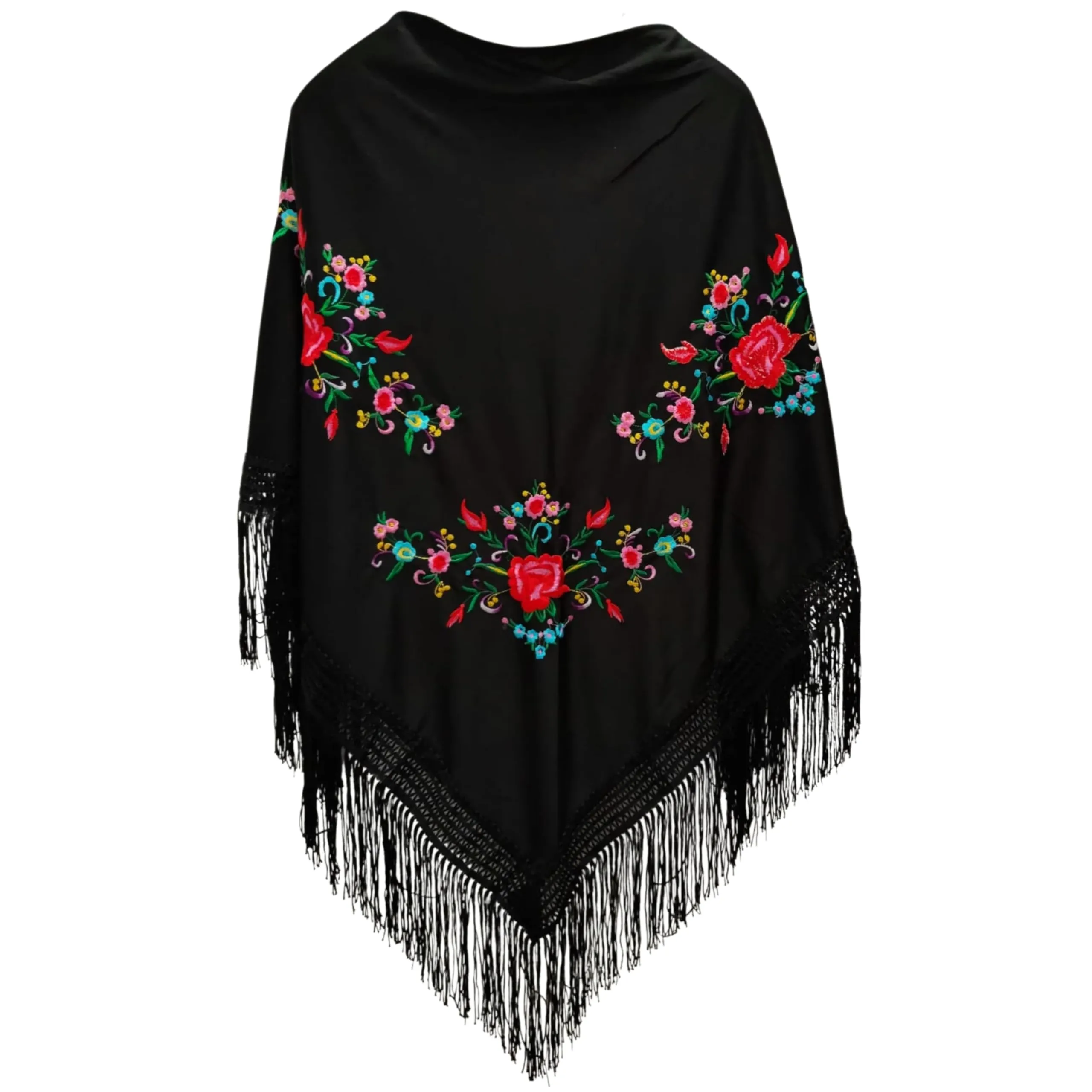 Planta Color Confezione di accessori Fenicotteri: Scialle di Manila Ricamo con Fiori, Collana, Braccialetto, Orecchini e Braccialetto ricamato. Per feste popolari ed eventi (nero 3 fiori) - immagine 6