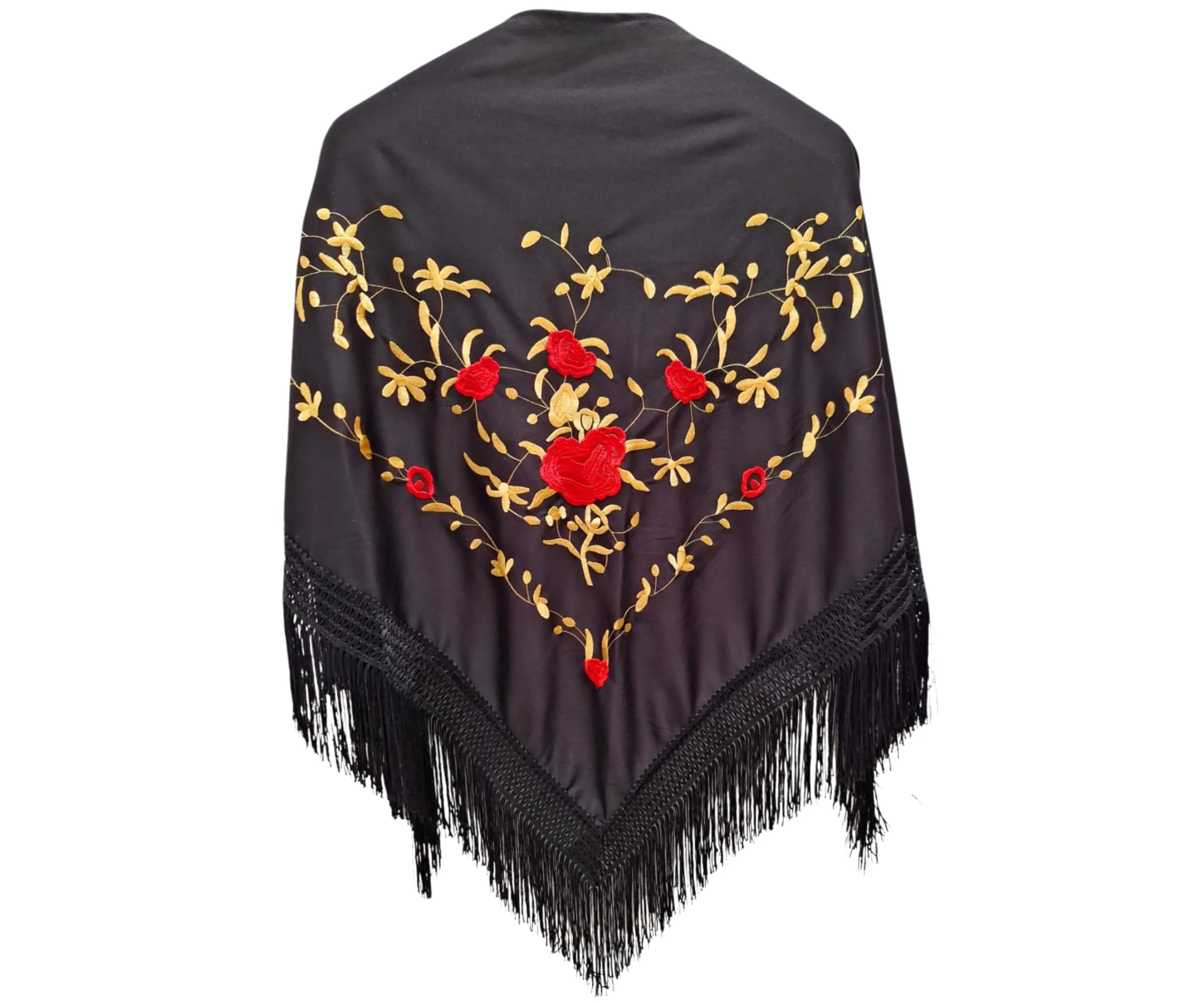 Planta Color Scialle Ricamo Fiori con Accessori, Nero Rosso E Oro, L - immagine 2