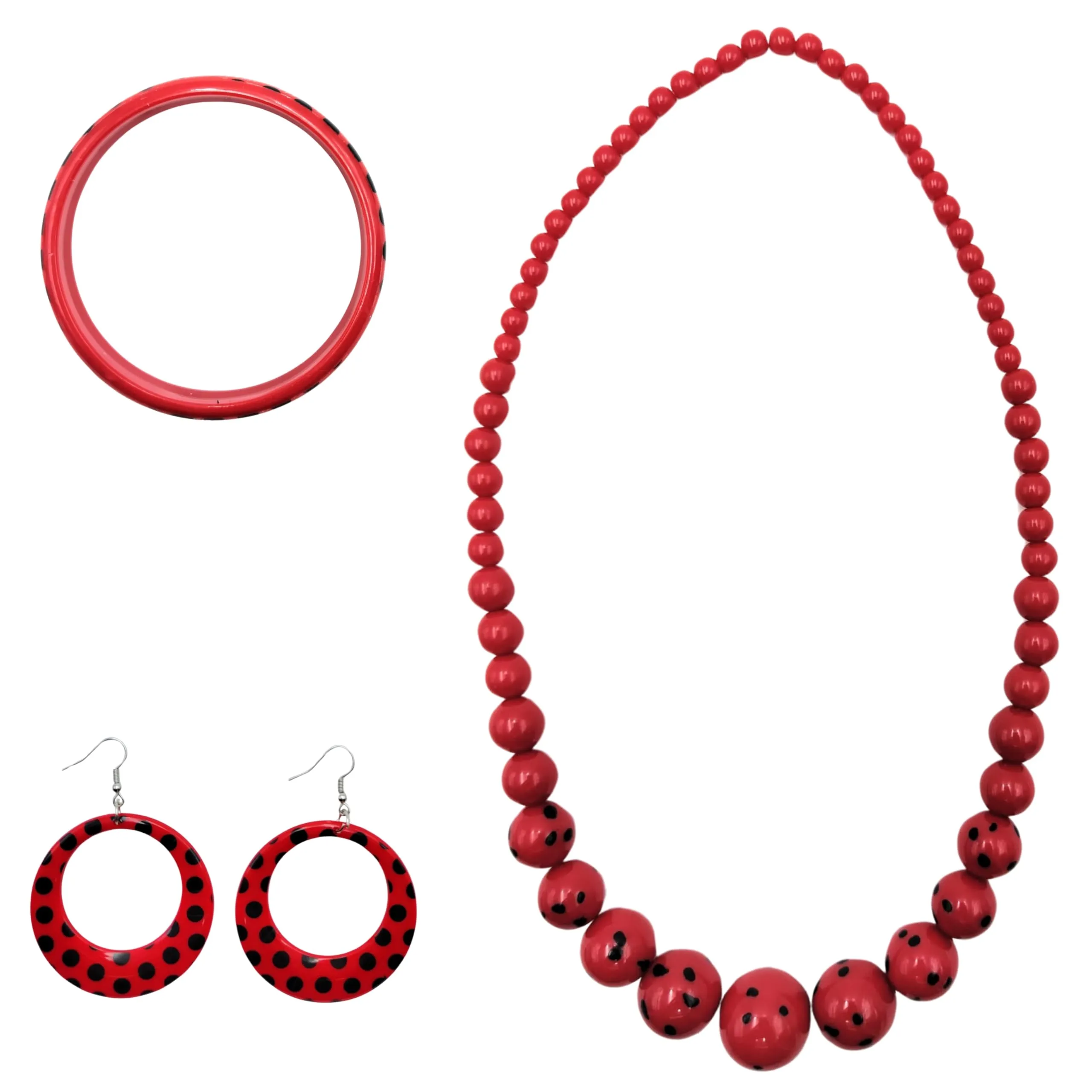 Planta Color Scialle Ricamo di Fiori con Perline a Pois, Collana, Bracciale e Orecchini) e Braccialetto in Tessuto con Design per Amanti del Fenicottero (Nero Rosso Frange Rosse) - immagine 7