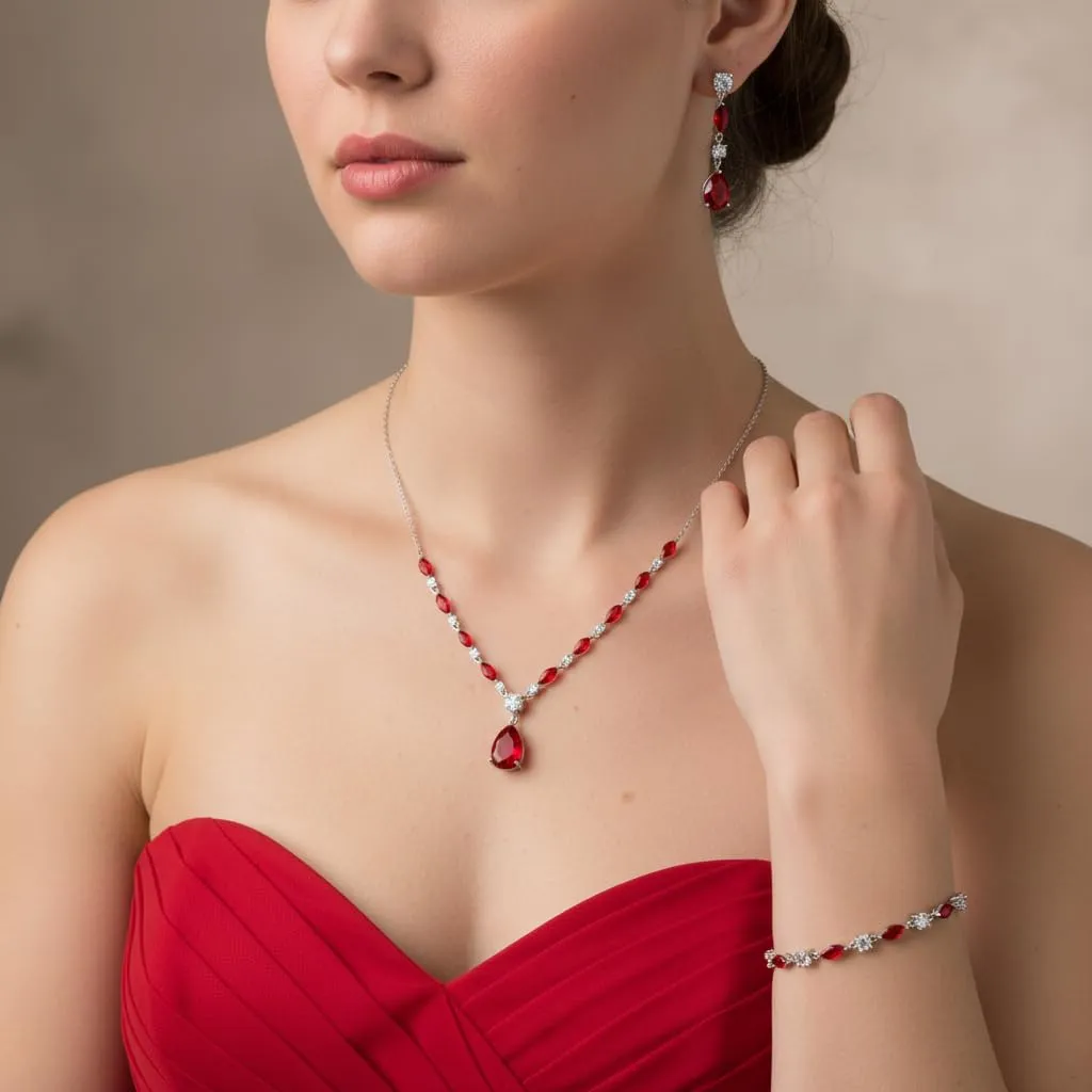 EVER FAITH Set di gioielli con zirconi cubici per damigella d'onore, scintillante, elegante, a goccia, per donna, Zirconia cubica, Zirconia cubica - immagine 2