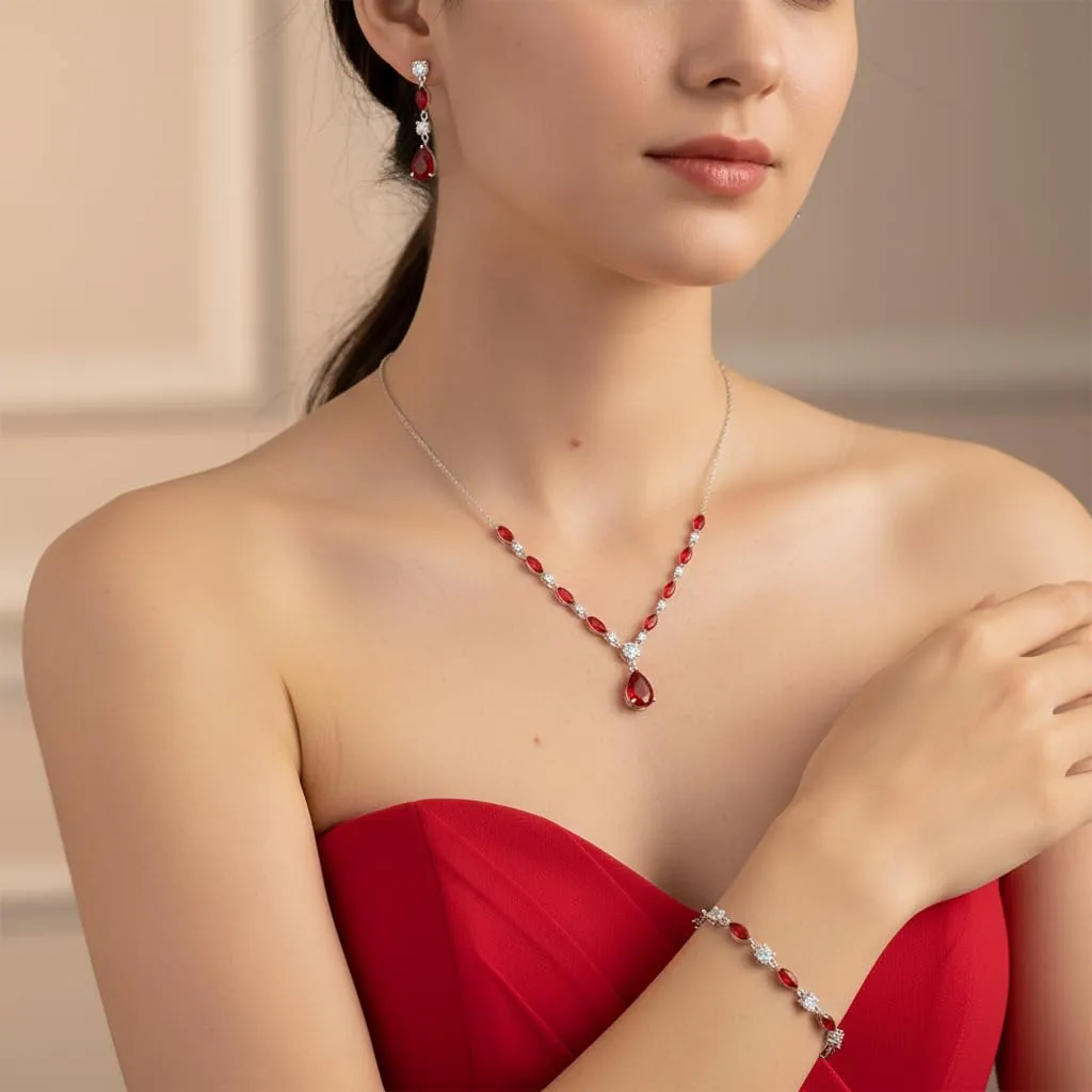 EVER FAITH Set di gioielli con zirconi cubici per damigella d'onore, scintillante, elegante, a goccia, per donna, Zirconia cubica, Zirconia cubica - immagine 3