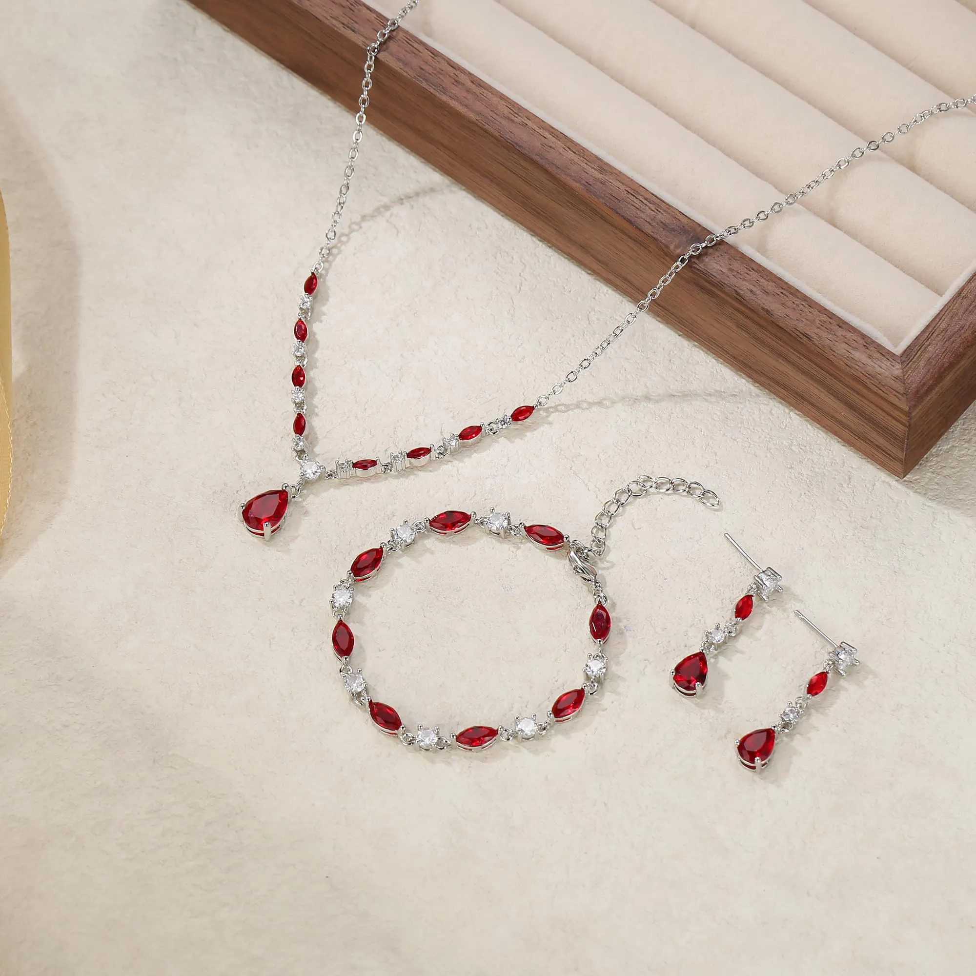 EVER FAITH Set di gioielli con zirconi cubici per damigella d'onore, scintillante, elegante, a goccia, per donna, Zirconia cubica, Zirconia cubica - immagine 5